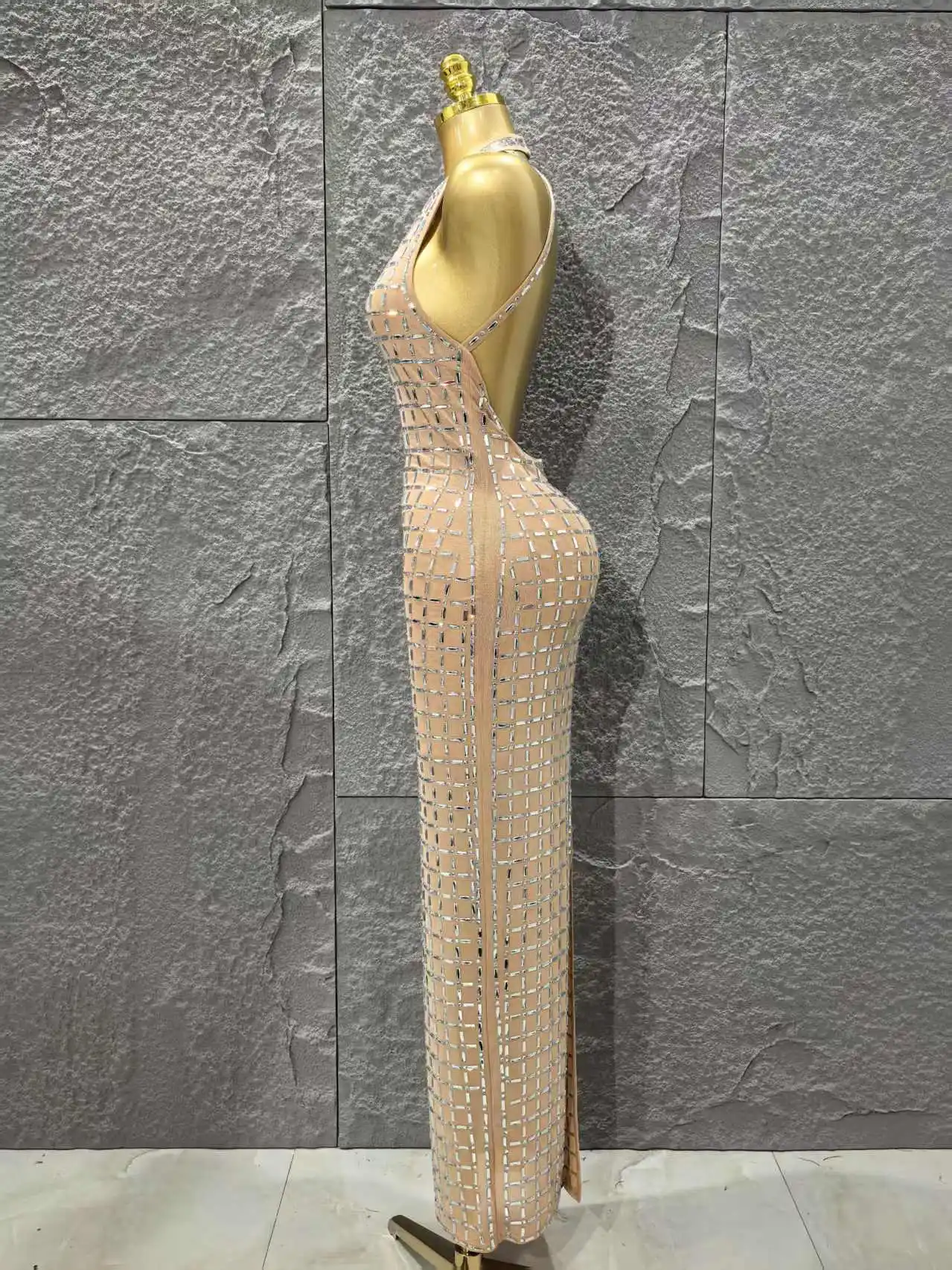 STOCK Fashion Women Sleeveless Sexy Beading Mesh See Through 2 Pieces Bodycon Dress Celebrate Nightclub Party Outfit Vestido - Image 4