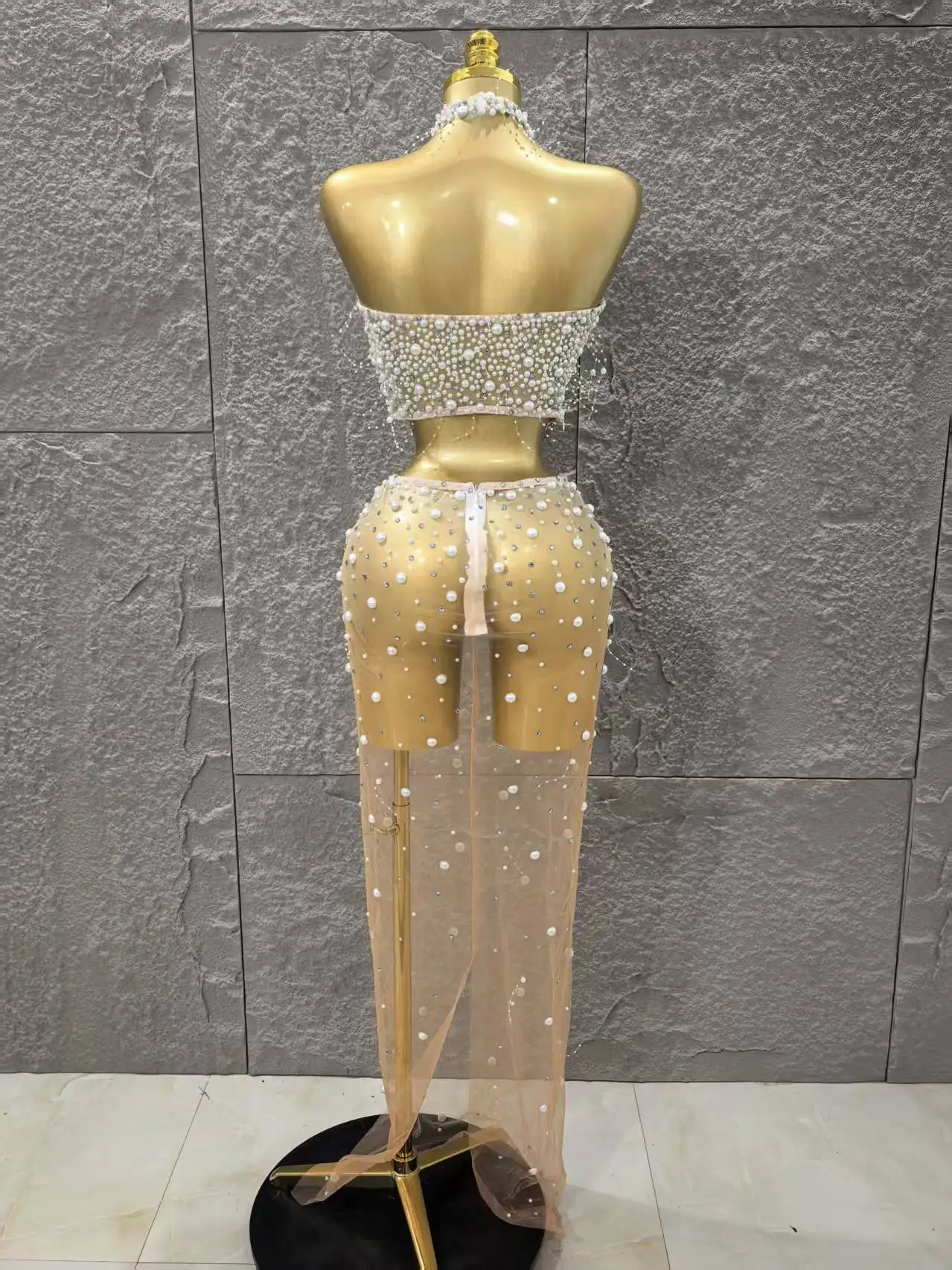 STOCK Fashion Women Sleeveless Sexy Beading Mesh See Through 2 Pieces Bodycon Dress Celebrate Nightclub Party Outfit Vestido - Image 6