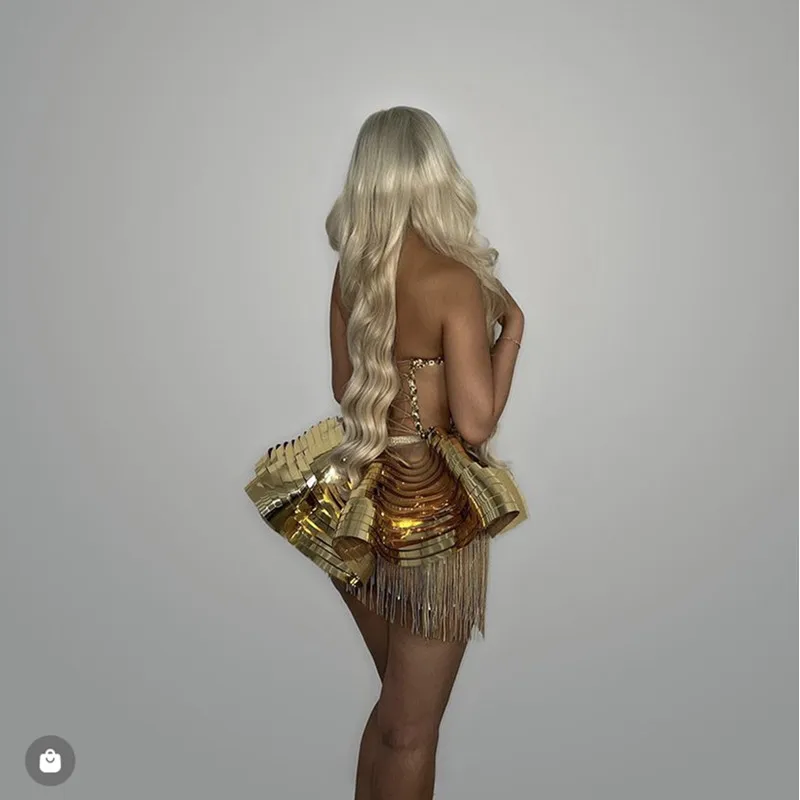Gold Shinning Sequins Women Sexy 2 Pieces Bodycon Mini Dress Celebrate Birthday Party Performance Costume Stage Wear - Image 4