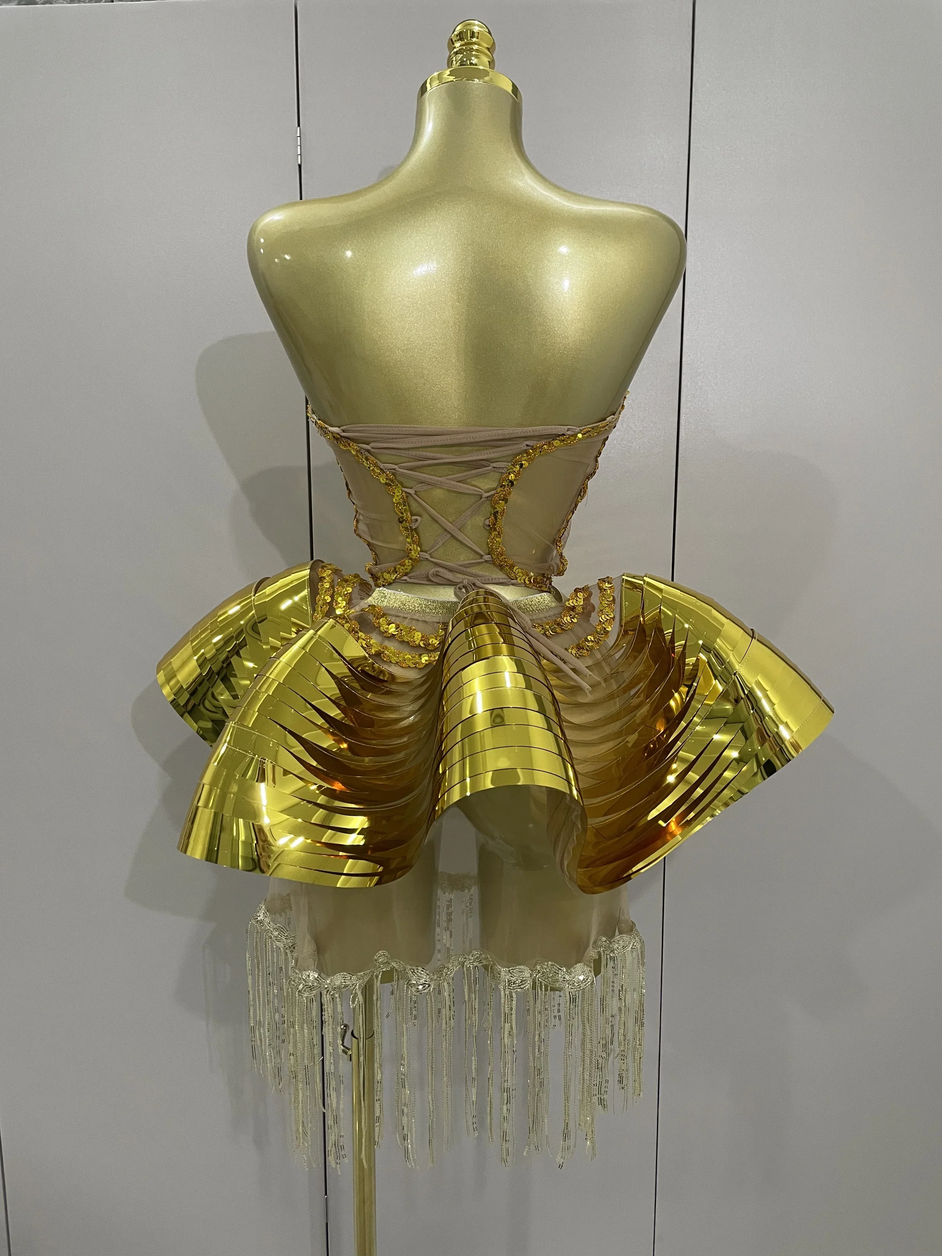 Shiny Gold Mirrors Sexy 2 Pieces Mini Dress Women Celebrate Birthday Party Performance Stage Costume Festival Wear - Image 3