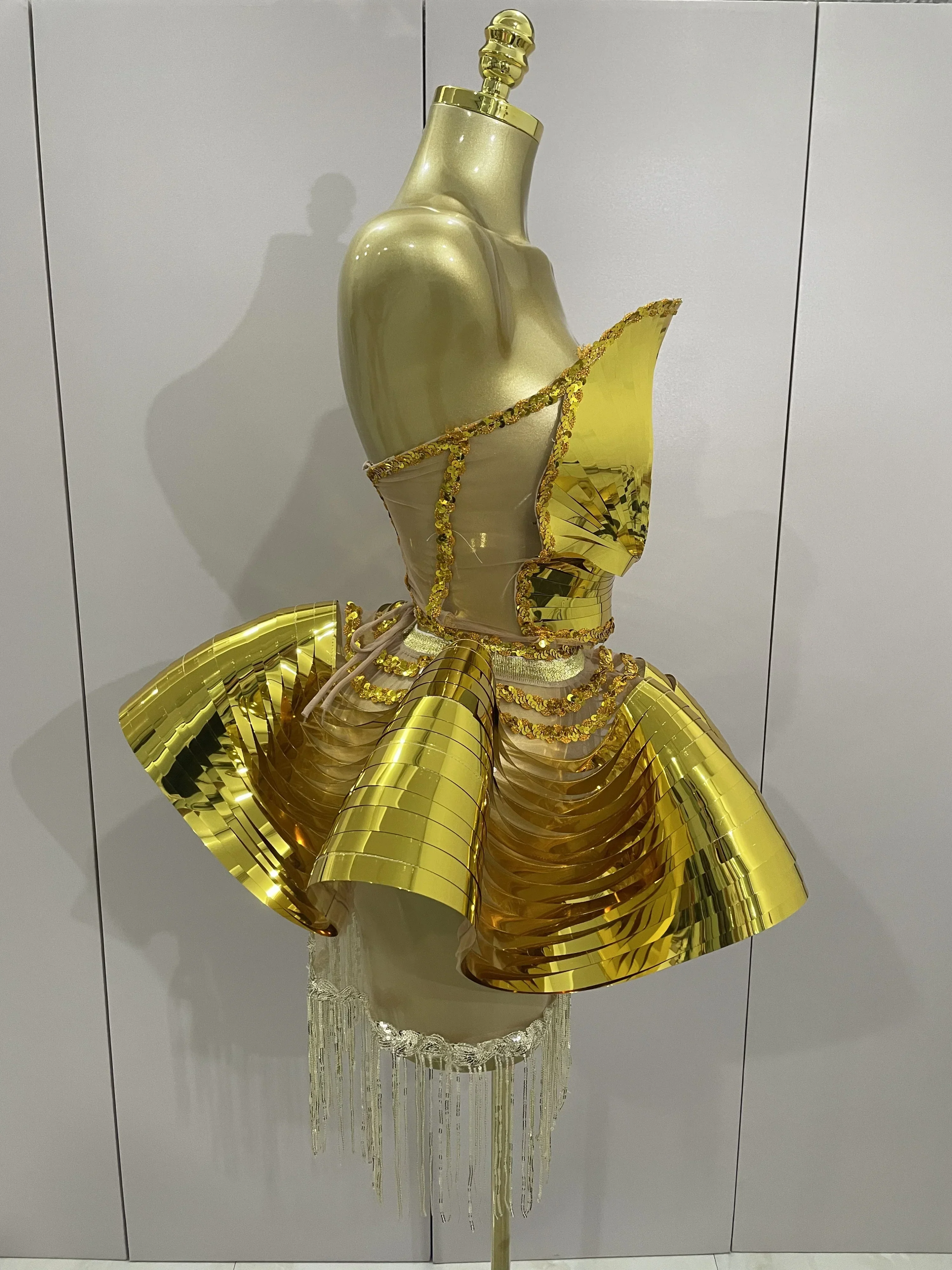 Shiny Gold Mirrors Sexy 2 Pieces Mini Dress Women Celebrate Birthday Party Performance Stage Costume Festival Wear - Image 4