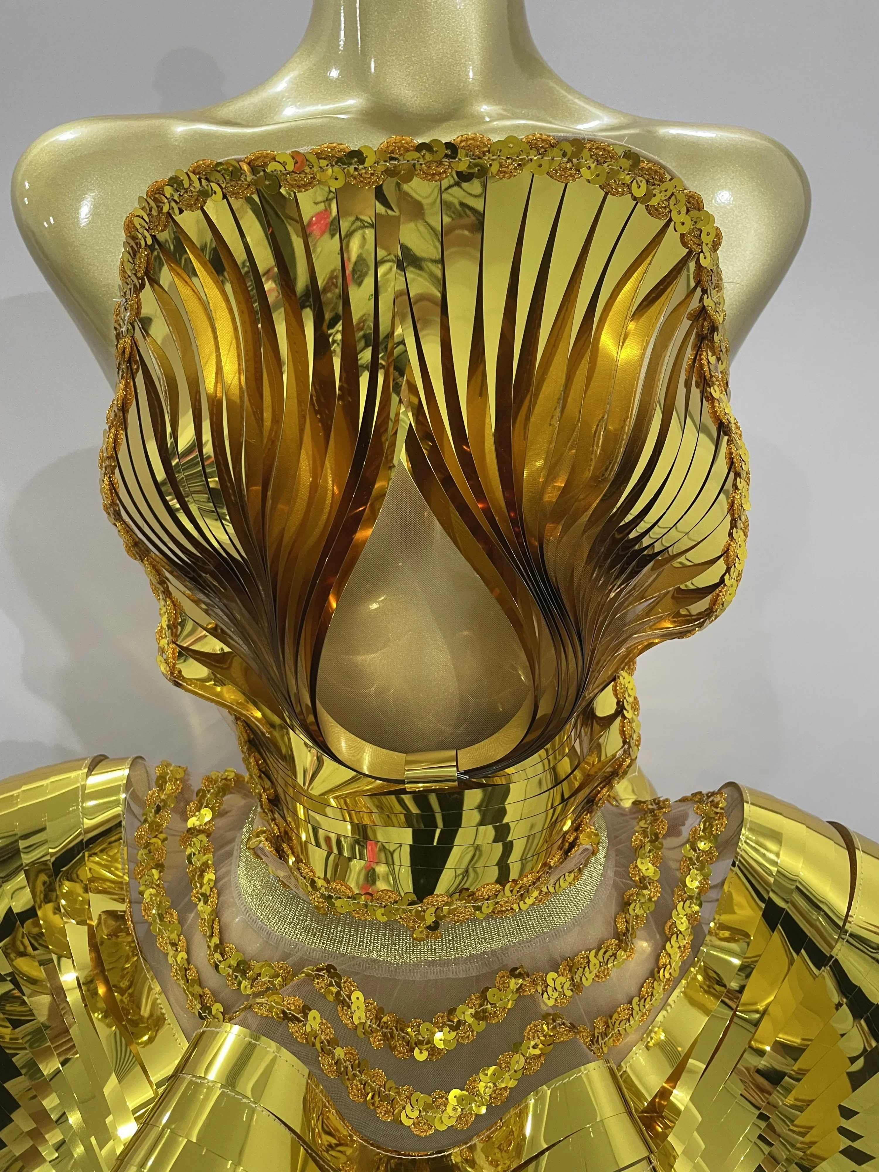 Shiny Gold Mirrors Sexy 2 Pieces Mini Dress Women Celebrate Birthday Party Performance Stage Costume Festival Wear - Image 5