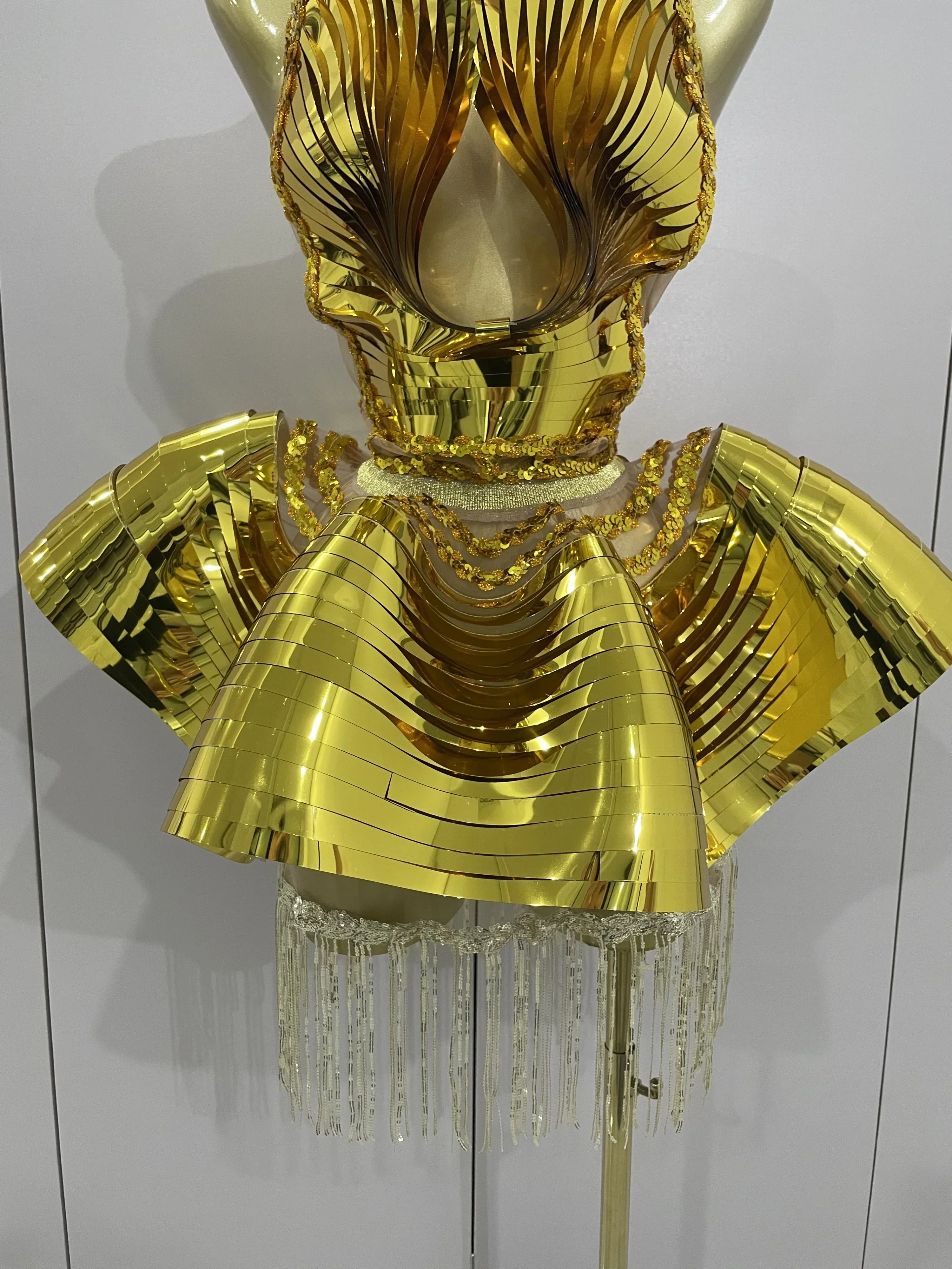 Shiny Gold Mirrors Sexy 2 Pieces Mini Dress Women Celebrate Birthday Party Performance Stage Costume Festival Wear - Image 6