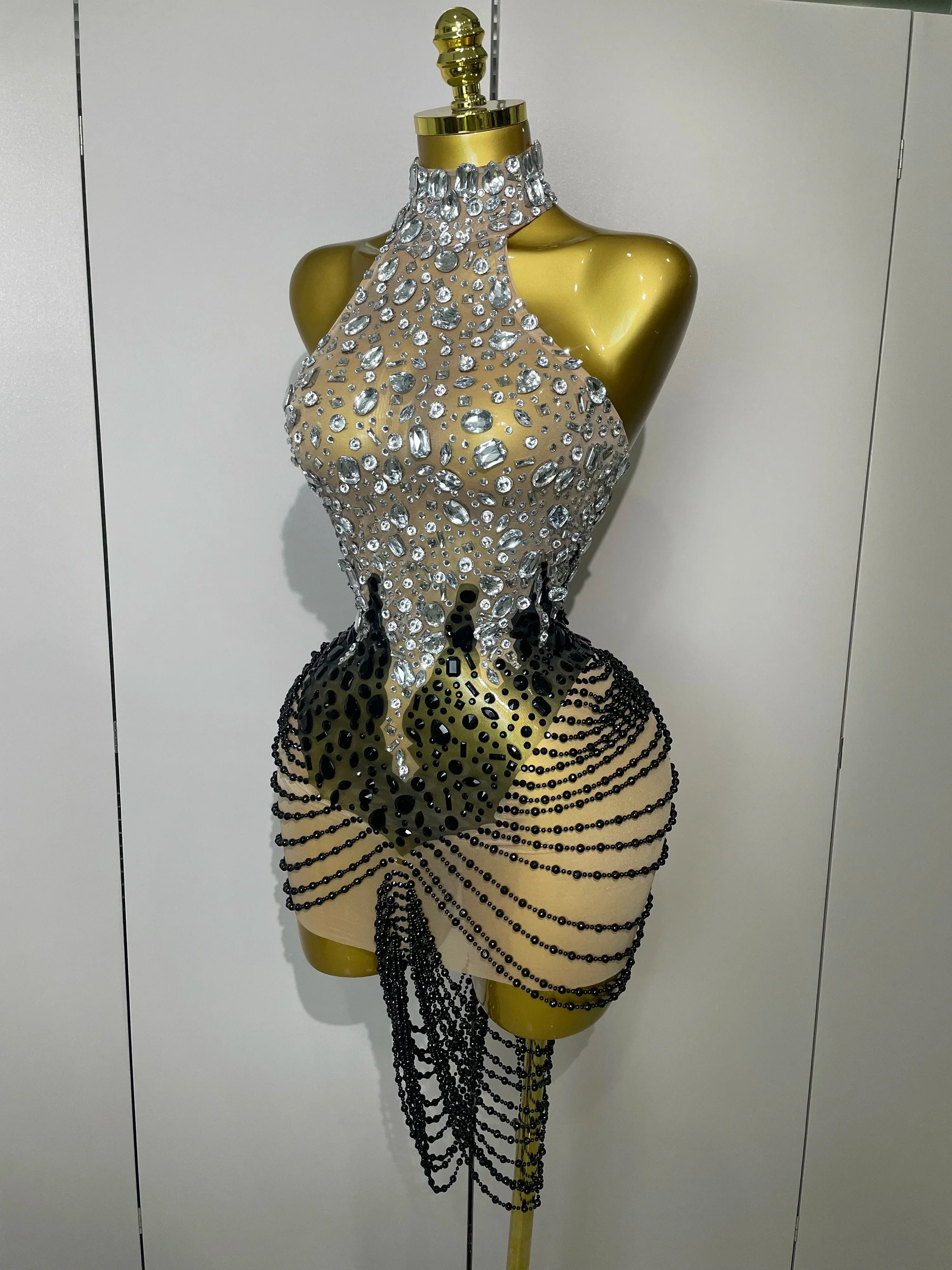 Sparkly Crystals Beading Short Dress  Women Sexy Mesh Backless Evening Prom Celebrate Birthday Dress Photo Shoot Wear - Image 2