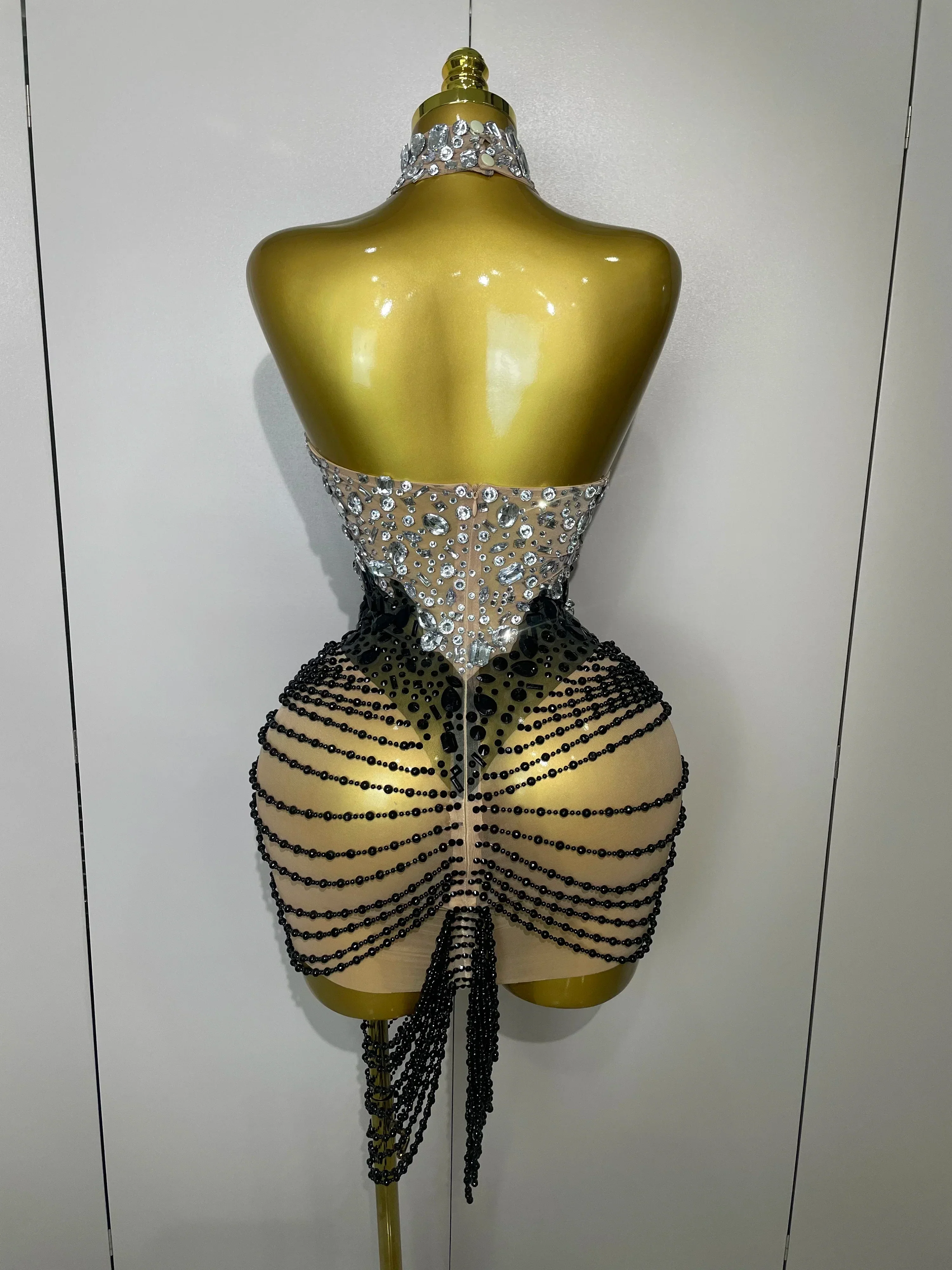 Sparkly Crystals Beading Short Dress  Women Sexy Mesh Backless Evening Prom Celebrate Birthday Dress Photo Shoot Wear - Image 3
