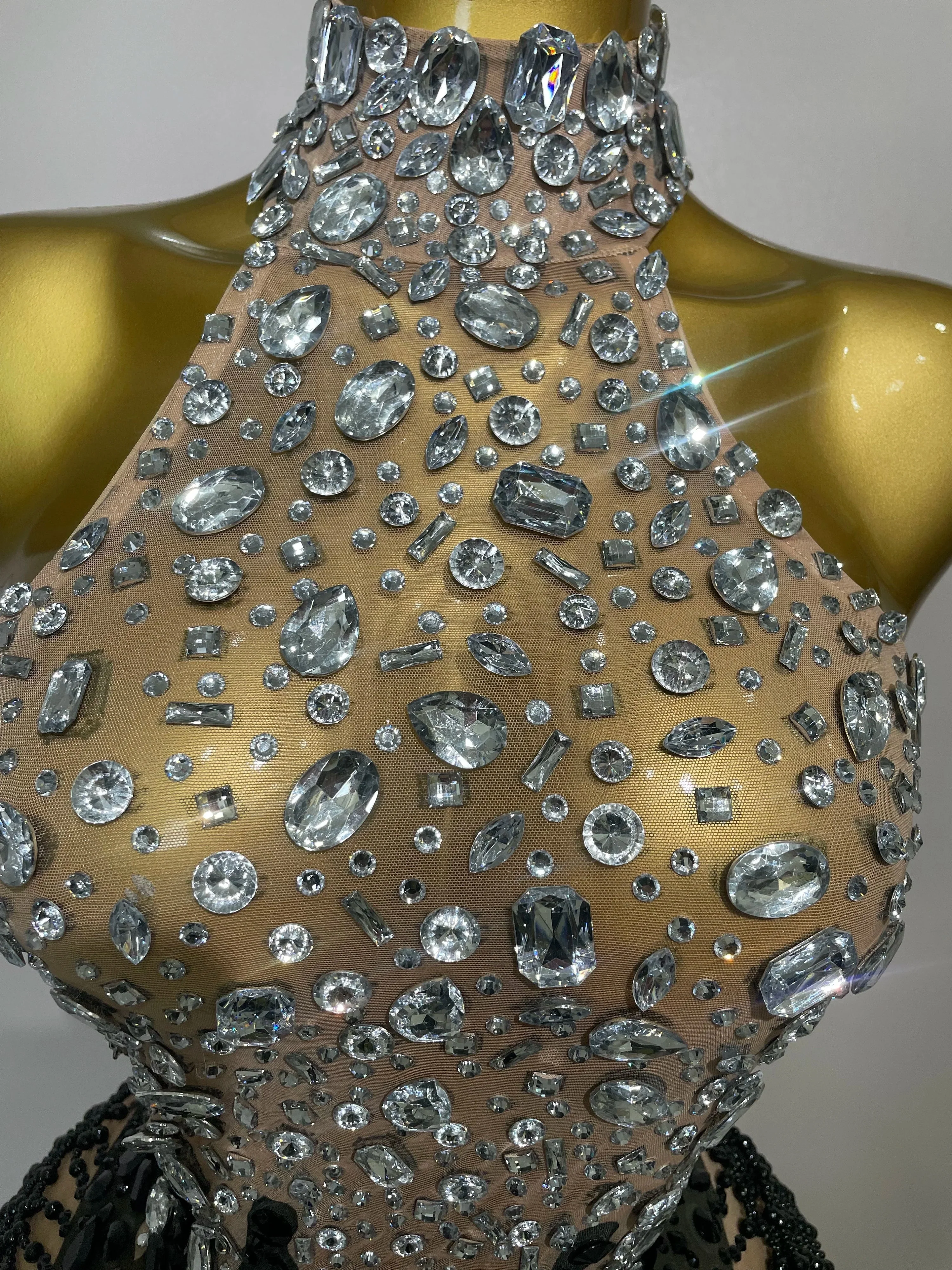 Sparkly Crystals Beading Short Dress  Women Sexy Mesh Backless Evening Prom Celebrate Birthday Dress Photo Shoot Wear - Image 5