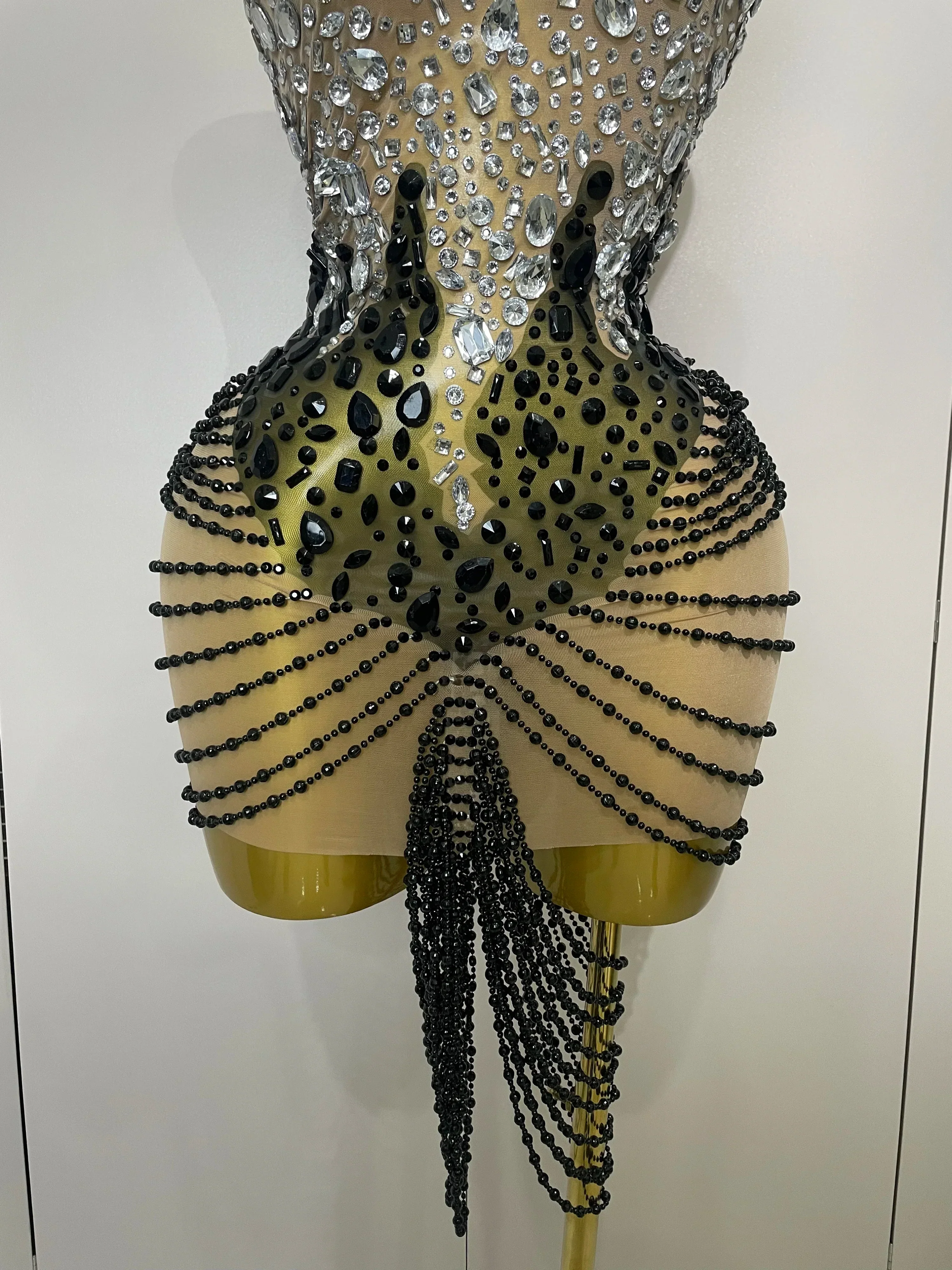 Sparkly Crystals Beading Short Dress  Women Sexy Mesh Backless Evening Prom Celebrate Birthday Dress Photo Shoot Wear - Image 6