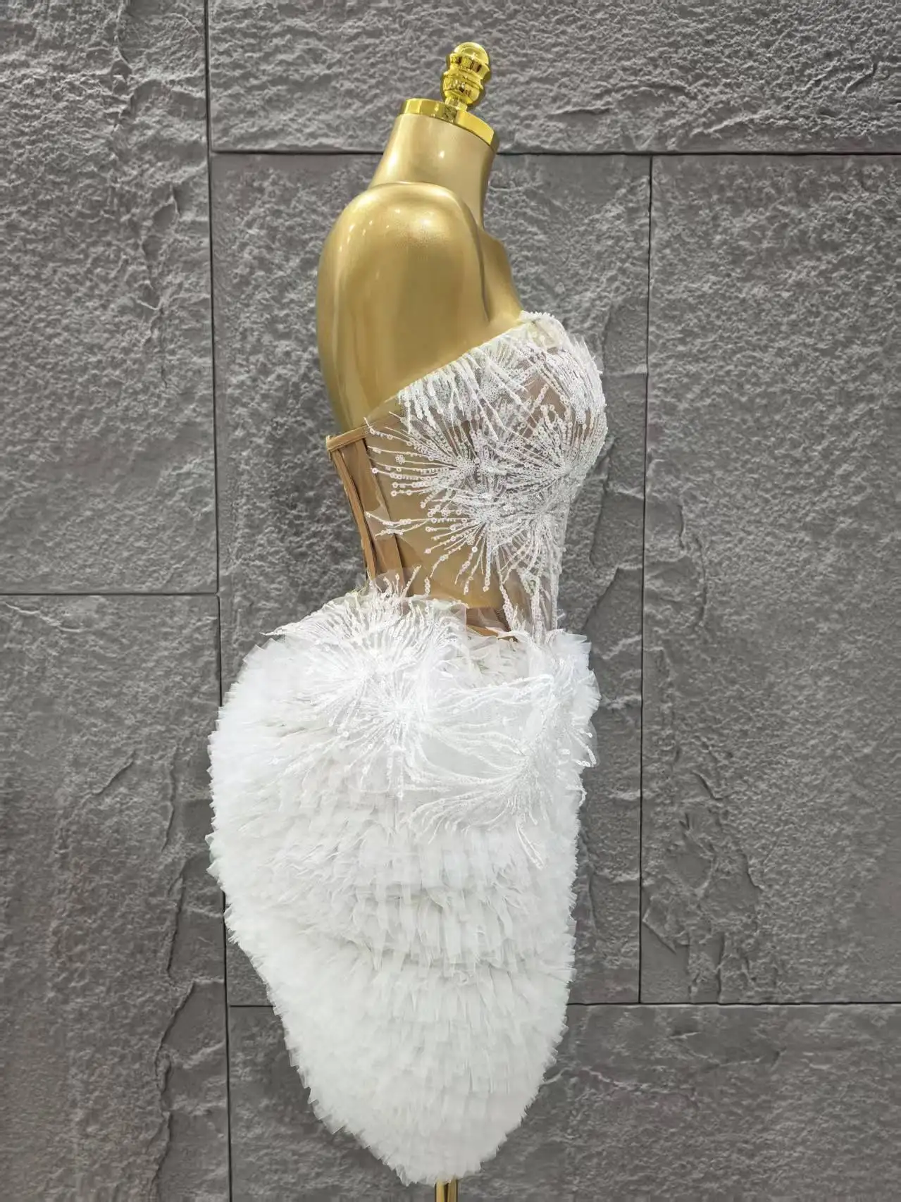 STOCK White Color Women Sexy Strapless 2 Pieces Ball Gown Mini Dress Celebrate Cute Birthday Party Photo Shoot Outfit Vestido - Image 4