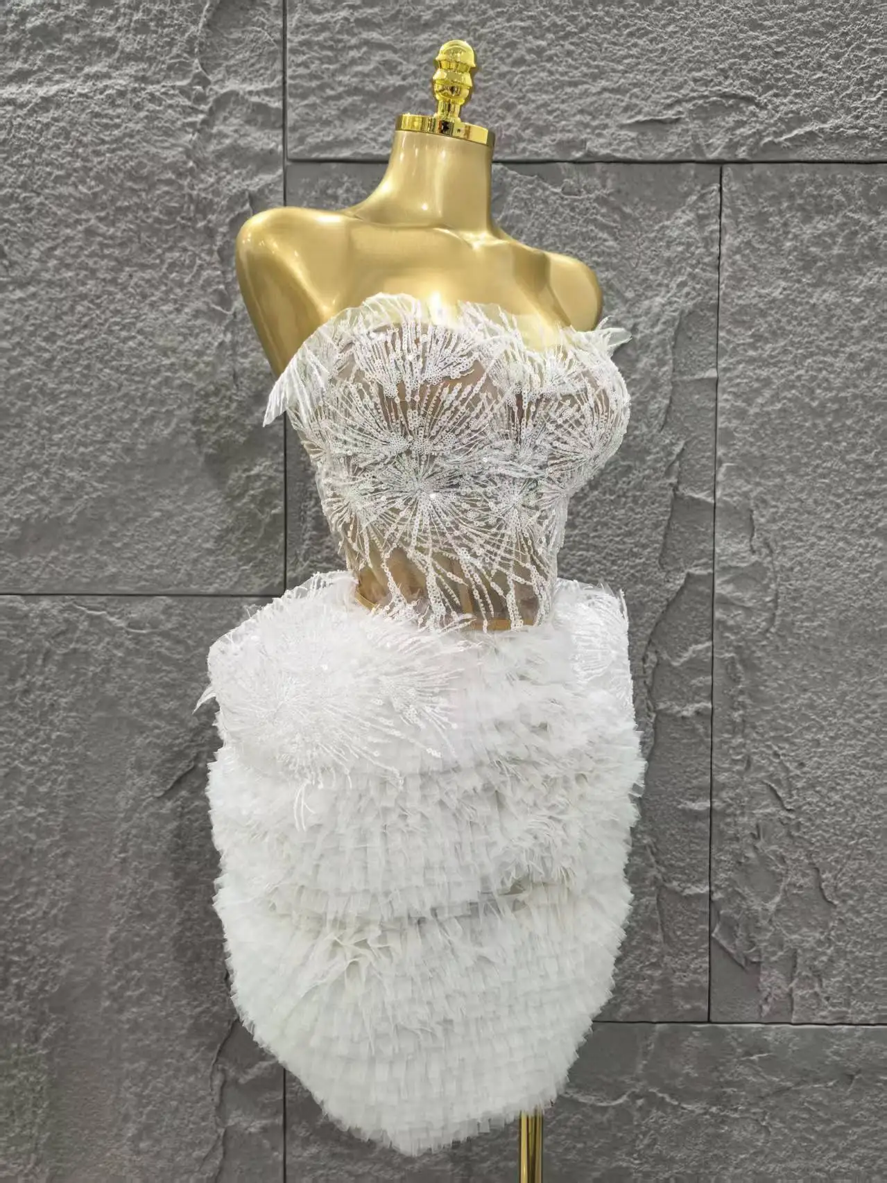 STOCK White Color Women Sexy Strapless 2 Pieces Ball Gown Mini Dress Celebrate Cute Birthday Party Photo Shoot Outfit Vestido - Image 5