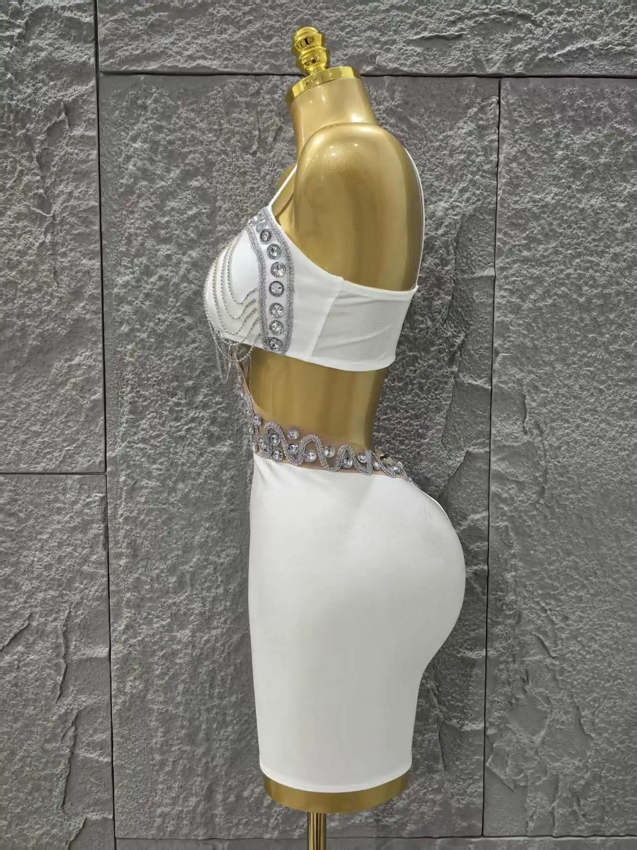 White Color Women Sleeveless Sexy Shinning Diamond Bodycon Mini Dress Birthday Party Celebrate Nightclub Outfit Vestido - Image 3