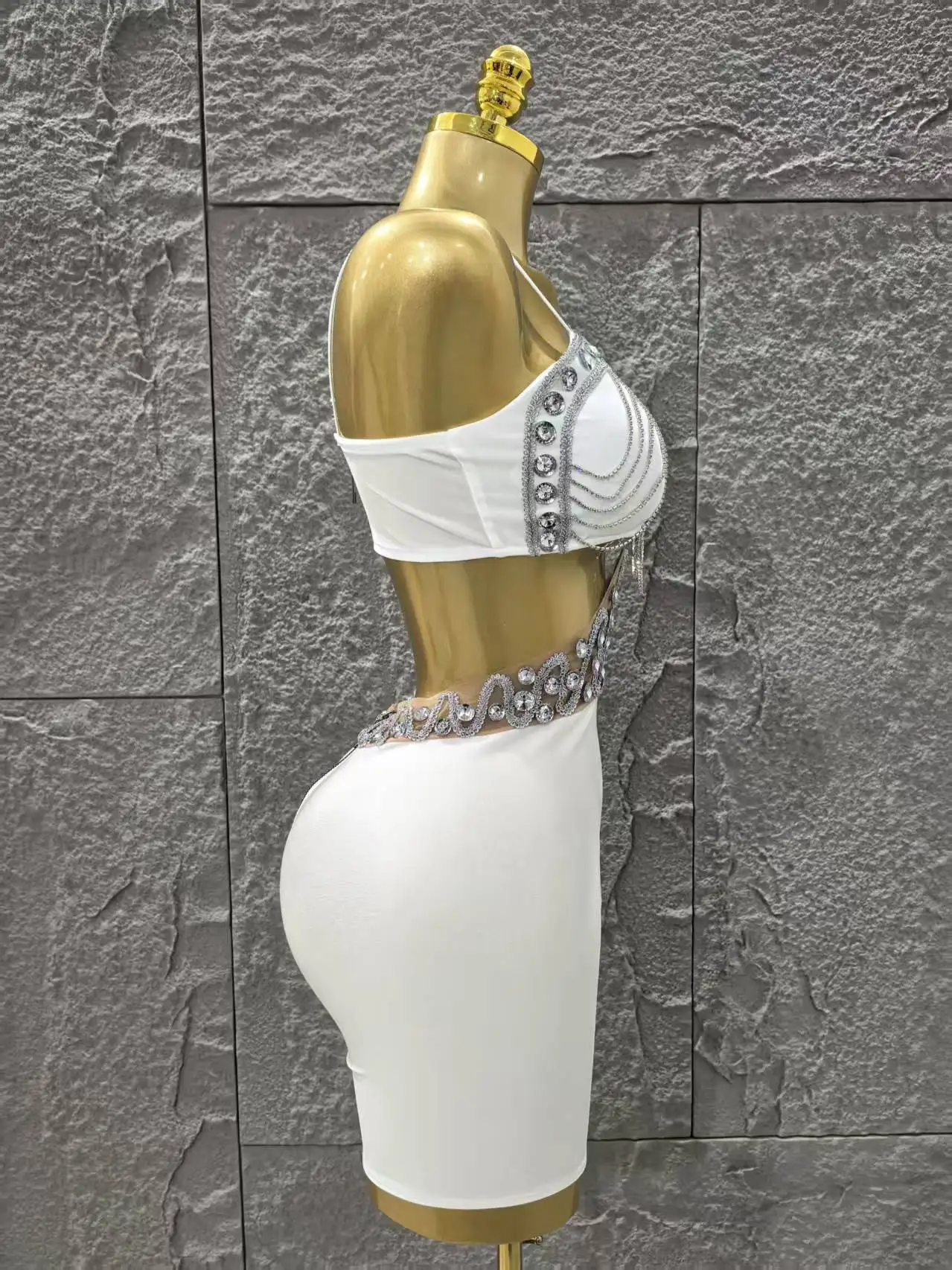 White Color Women Sleeveless Sexy Shinning Diamond Bodycon Mini Dress Birthday Party Celebrate Nightclub Outfit Vestido - Image 4