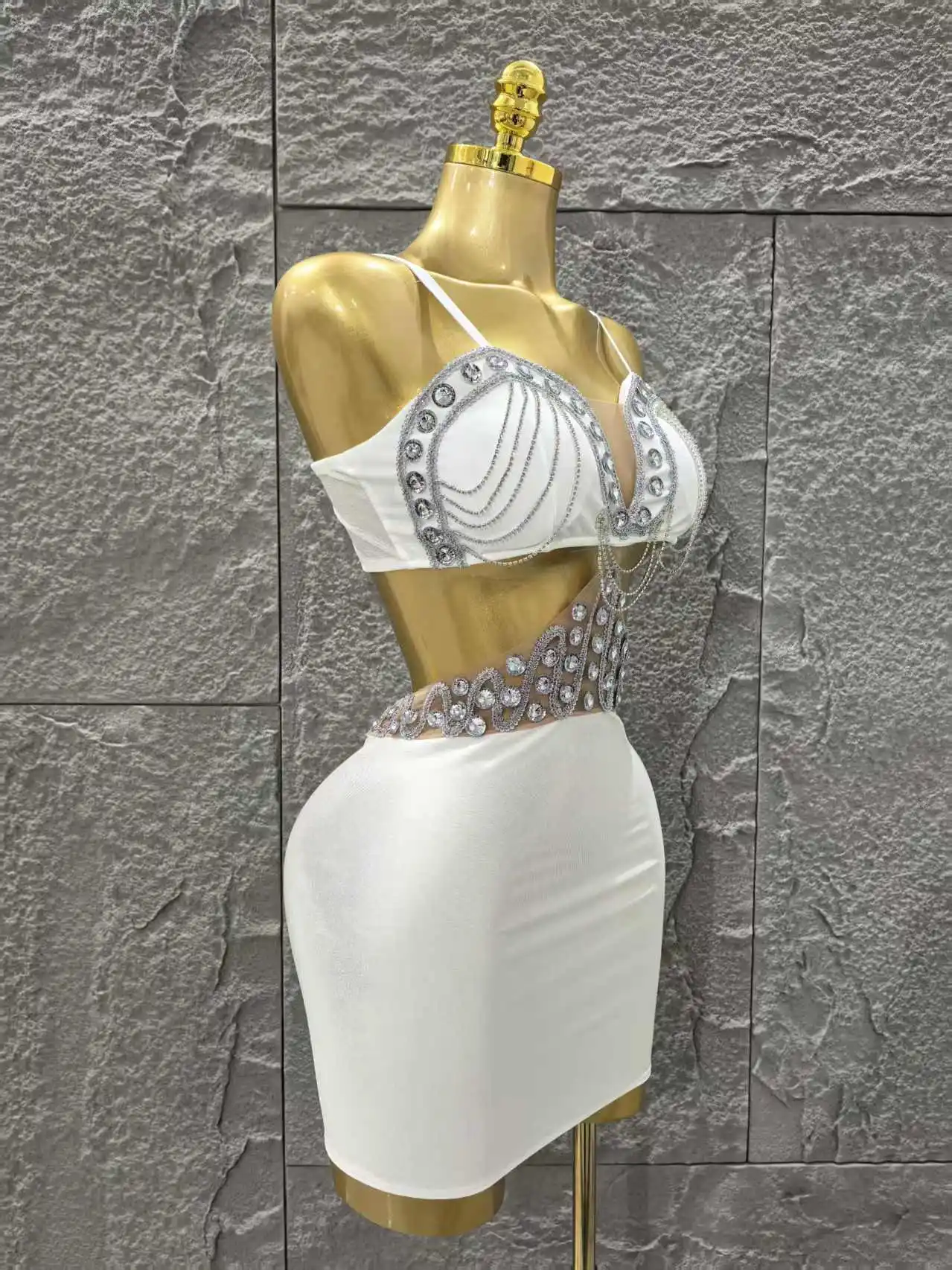 White Color Women Sleeveless Sexy Shinning Diamond Bodycon Mini Dress Birthday Party Celebrate Nightclub Outfit Vestido - Image 5