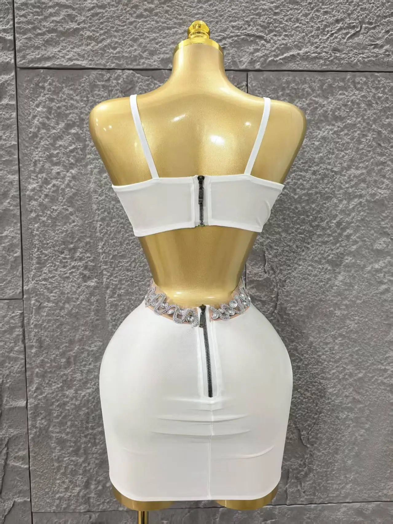 White Color Women Sleeveless Sexy Shinning Diamond Bodycon Mini Dress Birthday Party Celebrate Nightclub Outfit Vestido - Image 6
