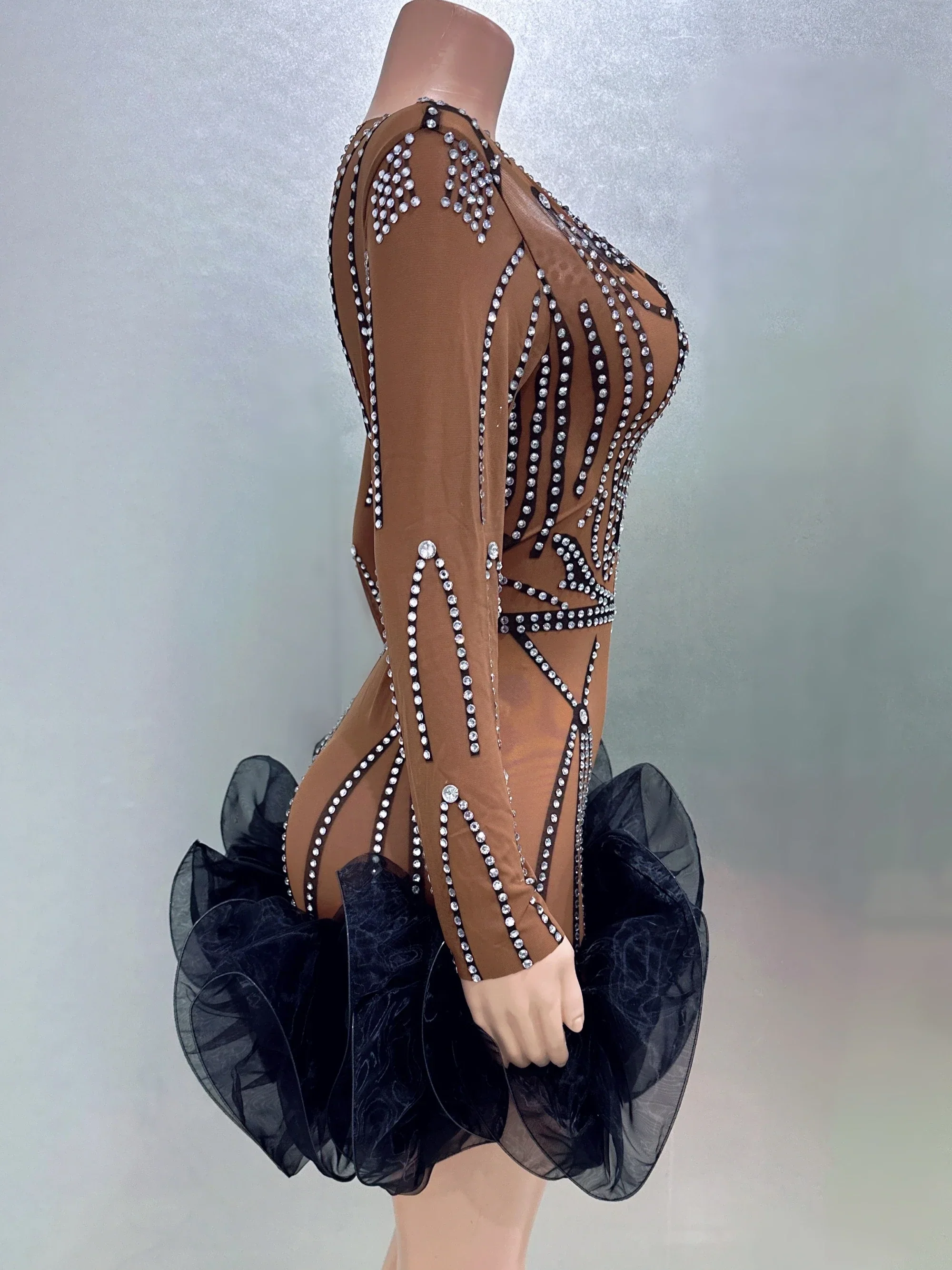 STOCK Women Long Sleeve Sexy Mesh Bodycon Ball Gown Mini Dress Bar Singer Nightclub Party Celebrate Performance Costume Wear - Image 3