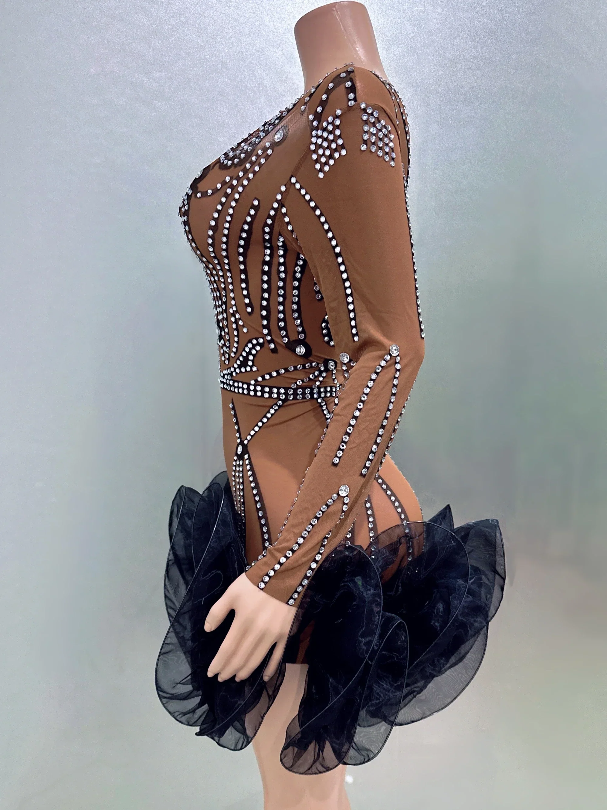 STOCK Women Long Sleeve Sexy Mesh Bodycon Ball Gown Mini Dress Bar Singer Nightclub Party Celebrate Performance Costume Wear - Image 4