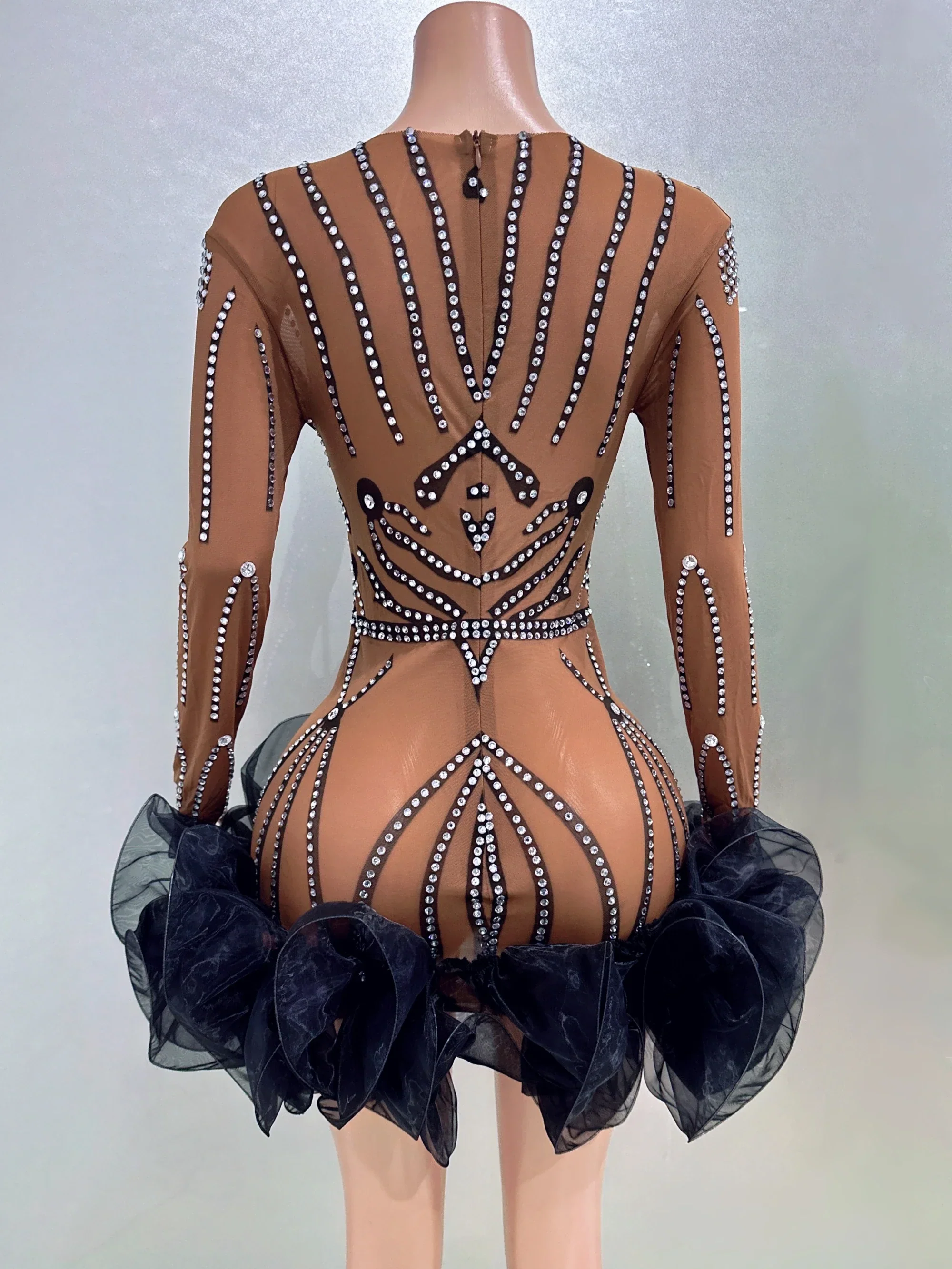STOCK Women Long Sleeve Sexy Mesh Bodycon Ball Gown Mini Dress Bar Singer Nightclub Party Celebrate Performance Costume Wear - Image 6