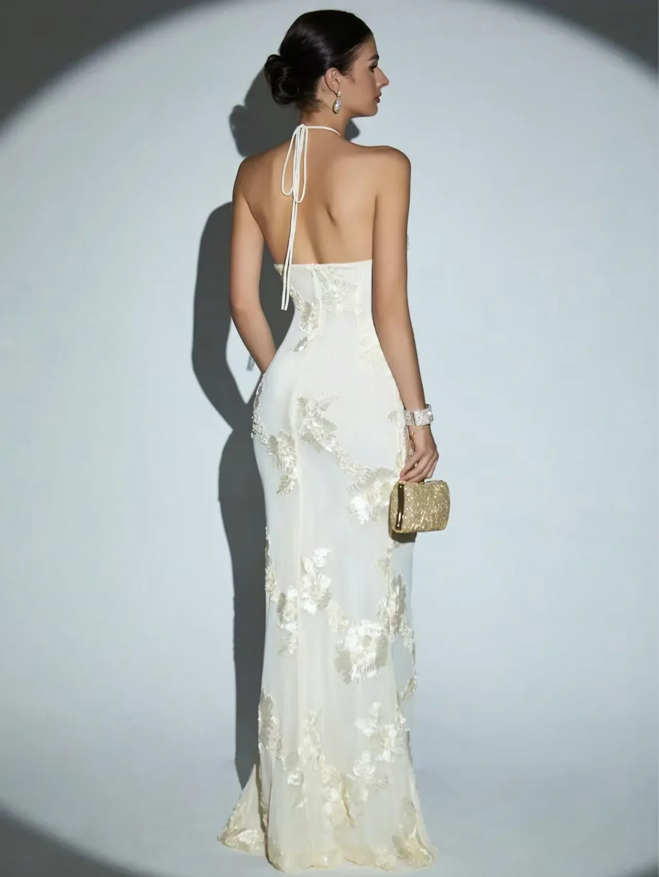 Women Sexy Halter Off the Shoulder Embroidery Bodycon Long Dress Elegant Evening Party Birthday Cocktail Outfit - Image 3