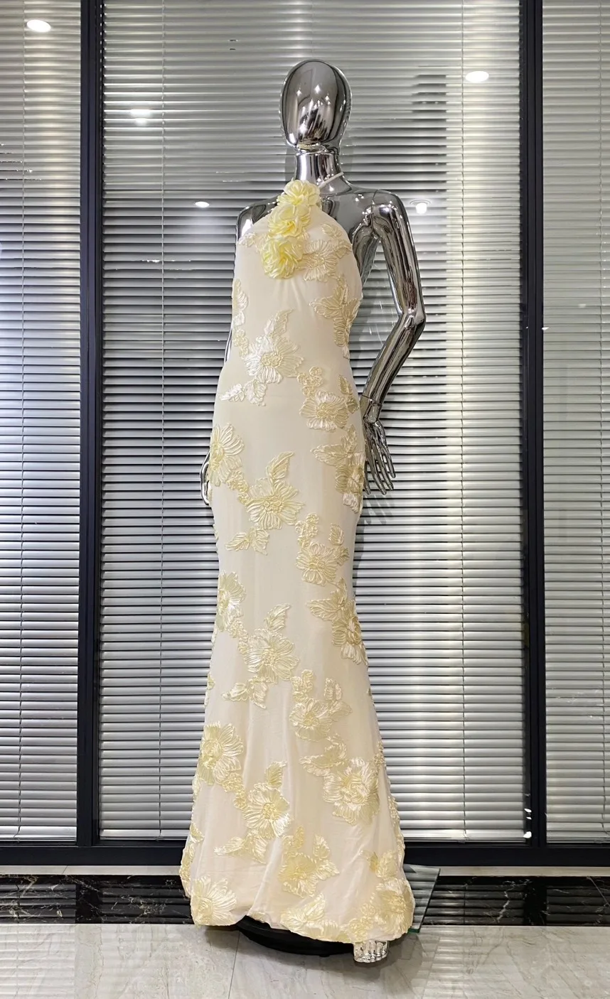 Women Sexy Halter Off the Shoulder Embroidery Bodycon Long Dress Elegant Evening Party Birthday Cocktail Outfit - Image 4