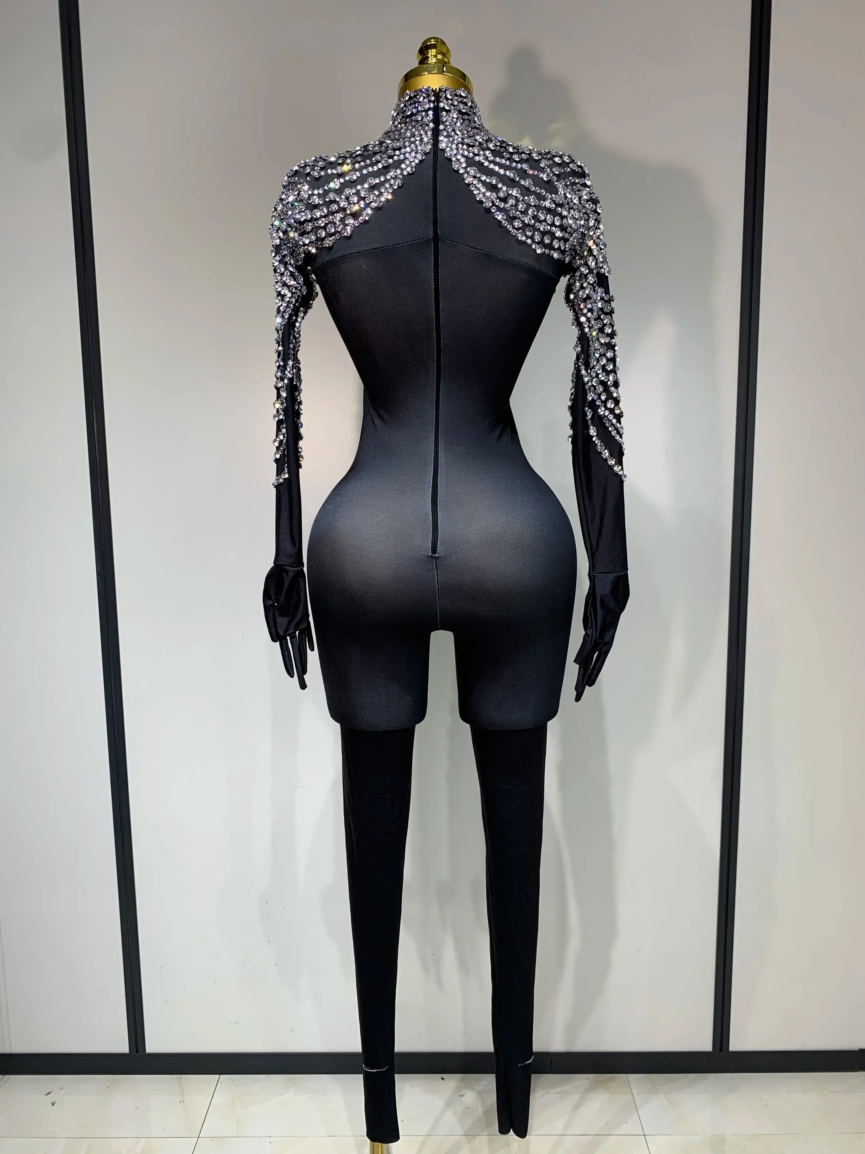 Stock Women Sexy Nightclub Evening Party Drag Queen Singer Dancer Stage Performance Costume Luxury Rhinestone Stretch Jumpsuit - Image 4