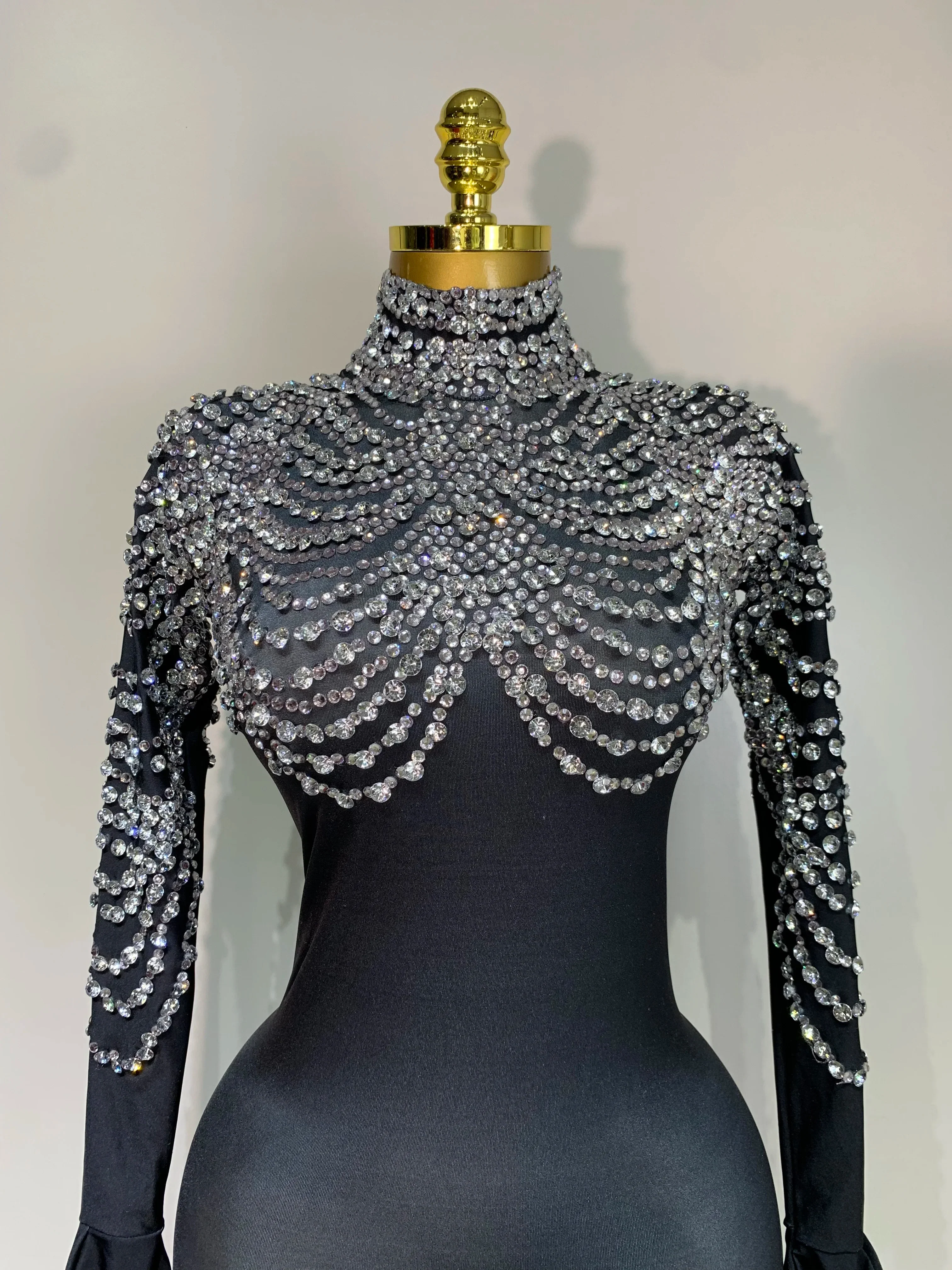 Stock Women Sexy Nightclub Evening Party Drag Queen Singer Dancer Stage Performance Costume Luxury Rhinestone Stretch Jumpsuit - Image 5