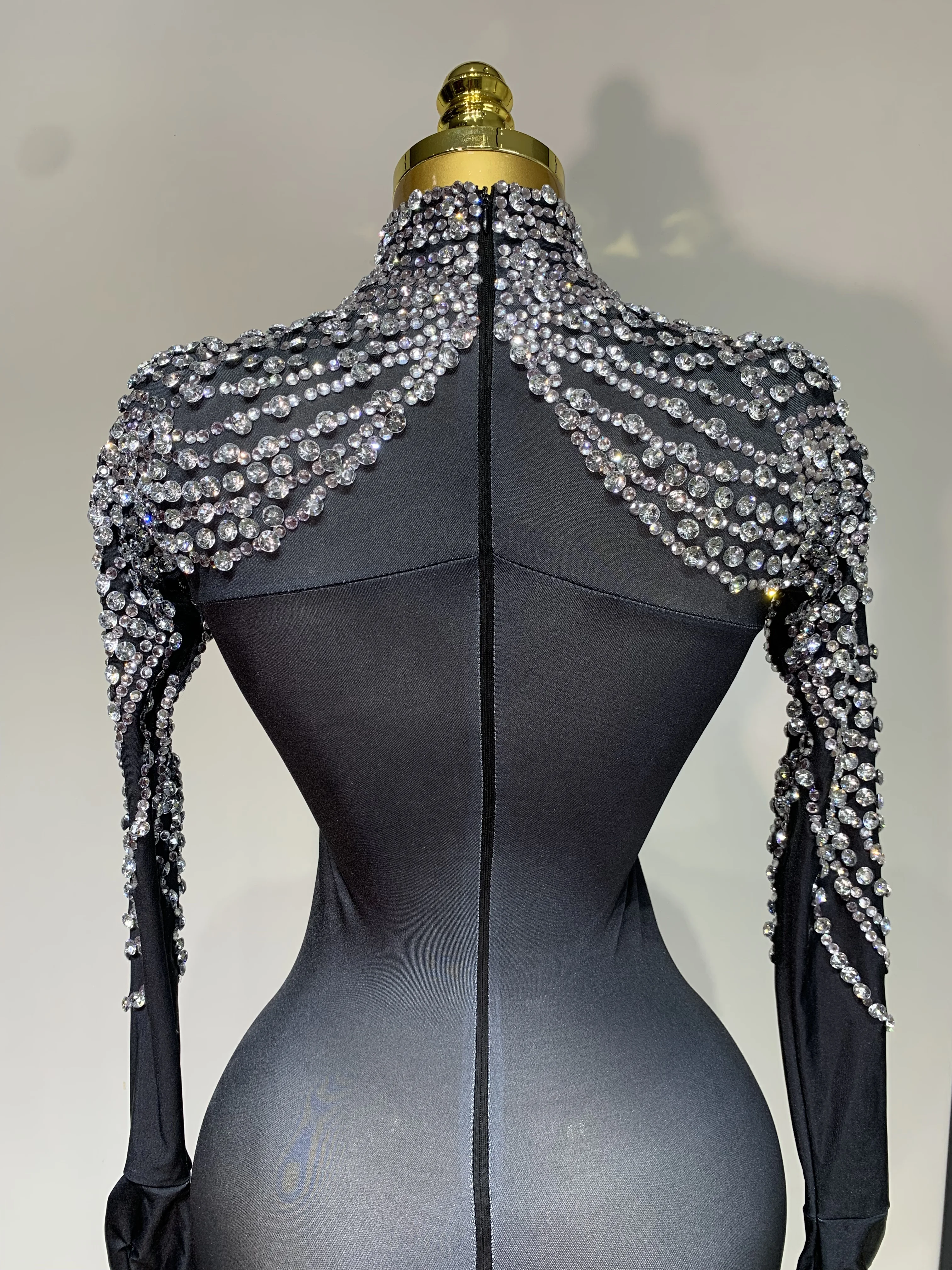 Stock Women Sexy Nightclub Evening Party Drag Queen Singer Dancer Stage Performance Costume Luxury Rhinestone Stretch Jumpsuit - Image 6