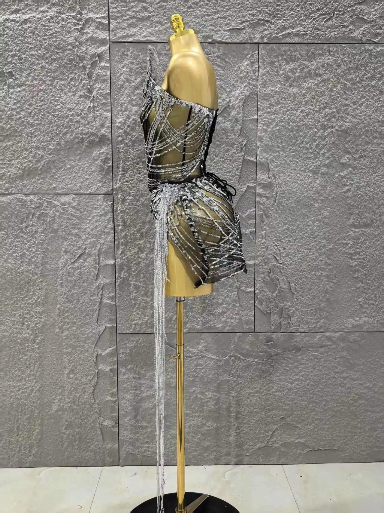 Women Sexy Strapless Shinning Sequins Bodycon Mini Dress Celebrate Nightclub Party Birthday Photo Shoot Stage Wear - Image 3