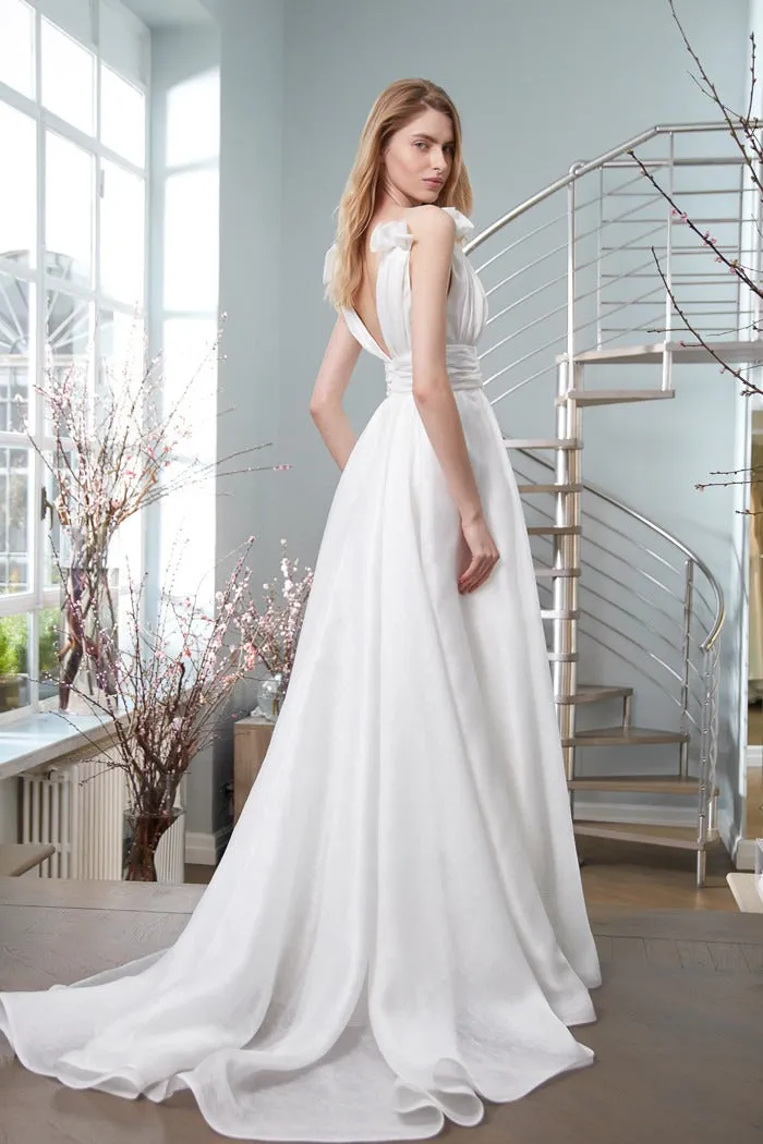 Deep Front and Back V-Neckline Wedding Dress Bow Court Simple Bridal Gown Mermaid Vestido De Novia Satin Train Princess Dress - Image 4