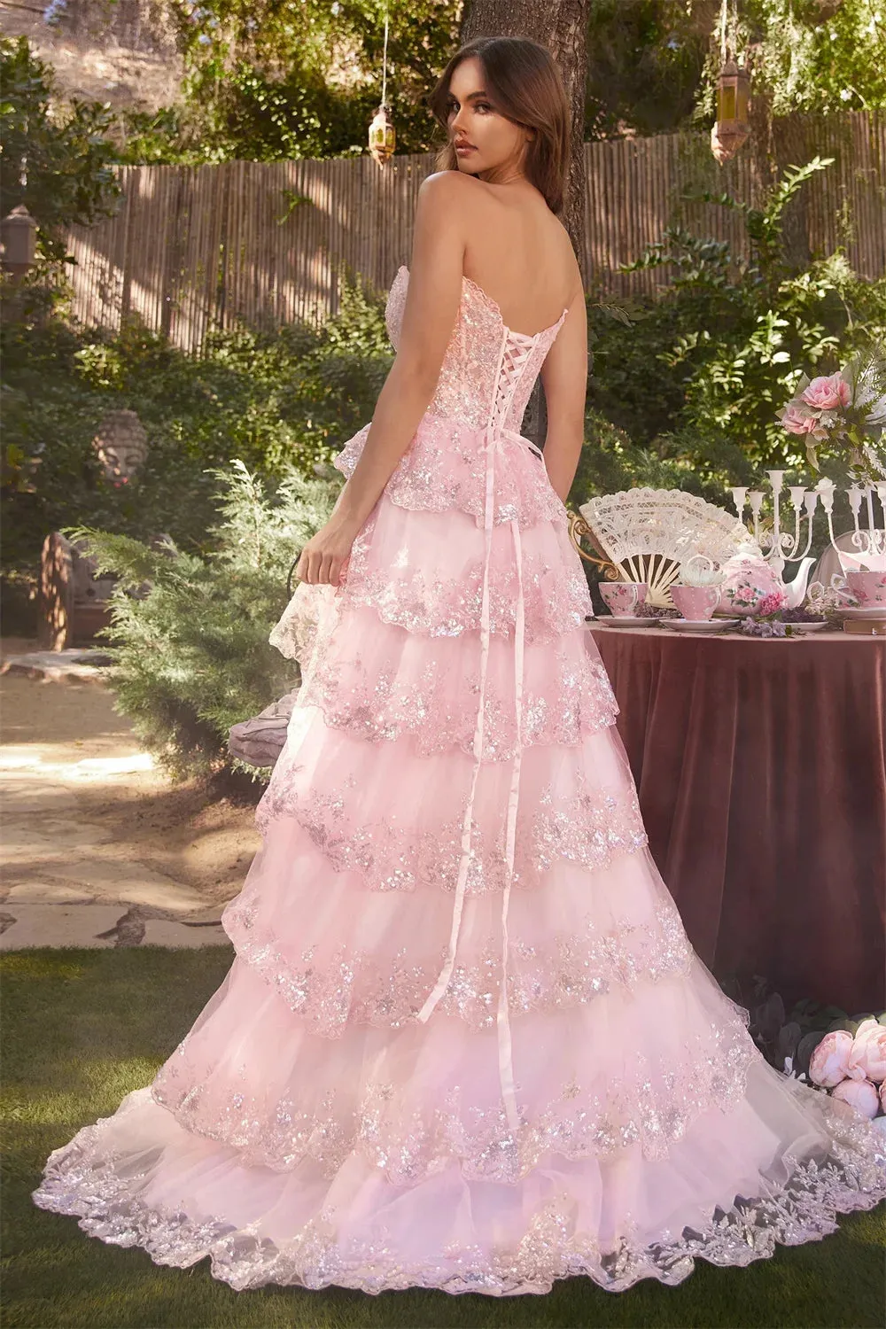 Strapless Prom Dresses Lace Appliques Tulle A-line Wedding Dress Shiny Sequin Sexy Side High Split Vestidos De Fiesta - Image 2