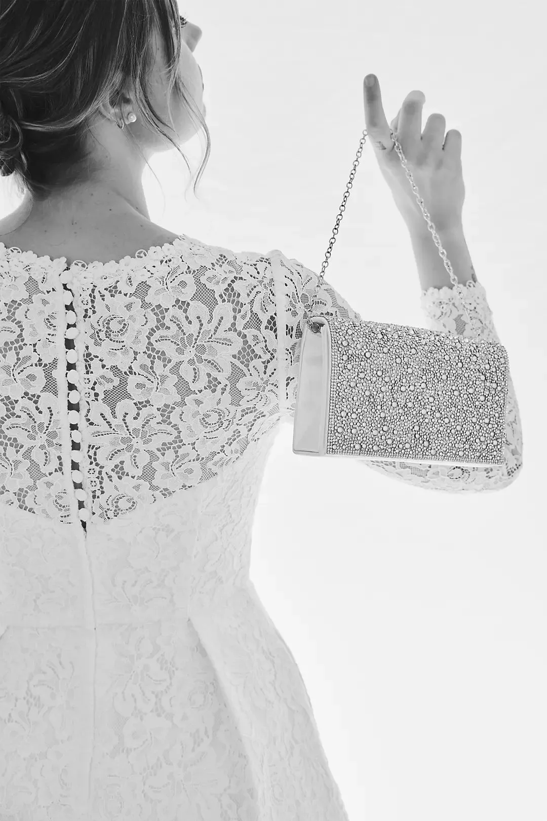 Long Sleeve Allover Lace Pleated Skirt Mini Dress Princess Court Train Bow Vestido De Novia Mermaid Wedding Dress Modern Satin Bridal Gown - Image 3