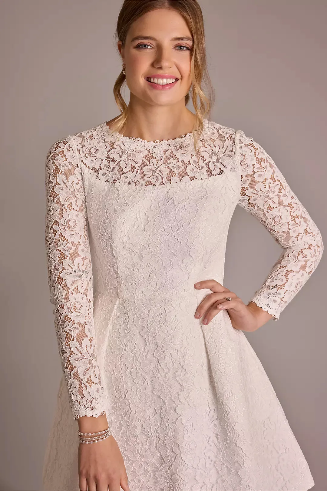 Long Sleeve Allover Lace Pleated Skirt Mini Dress Princess Court Train Bow Vestido De Novia Mermaid Wedding Dress Modern Satin Bridal Gown - Image 4
