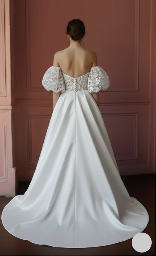 Off Shoulder Lace Wedding Dress Short Sweetheart Neckline Floral - Image 3