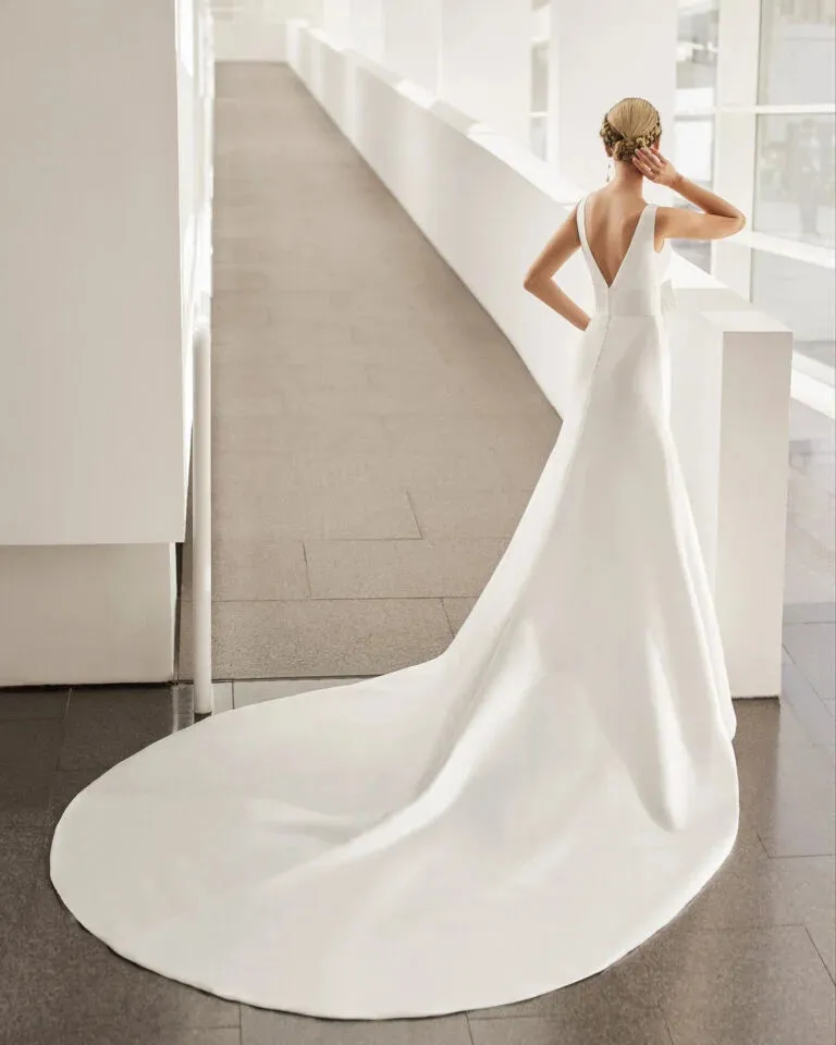 Stunning A-Line Wedding Gown with Spaghetti Straps, Elegant V-Neckline, and a Flattering Natural Waist for a Timeless and Romantic Look - Image 2