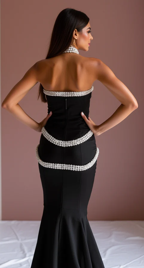 Stunning Black Evening Dress & Prom Dress with Waterfall Ruffle for a Unique Style - Image 3