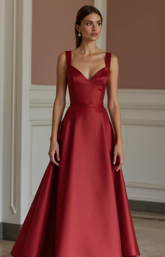 Stunning Red Evening Dress & Prom Dress with Two-Tone Design for a Modern Touch - Image 2