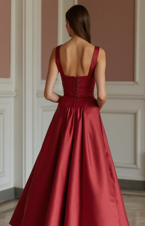 Stunning Red Evening Dress & Prom Dress with Two-Tone Design for a Modern Touch - Image 3