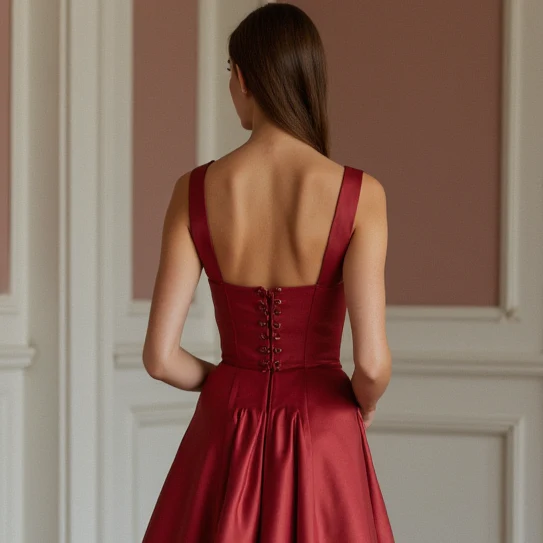Stunning Red Evening Dress & Prom Dress with Two-Tone Design for a Modern Touch - Image 5