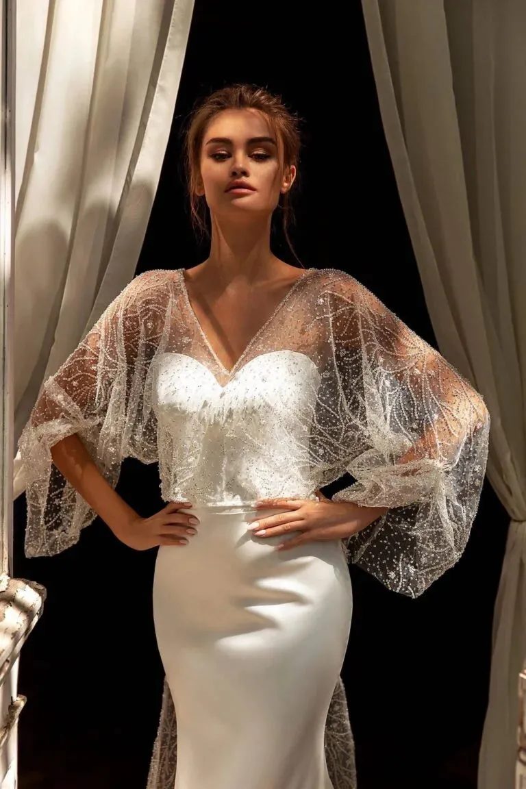 Stunning Mermaid Wedding Gown with Long Sleeves, V-Neckline, and a Flattering Natural Waist for an Elegant Bridal Look - Image 3