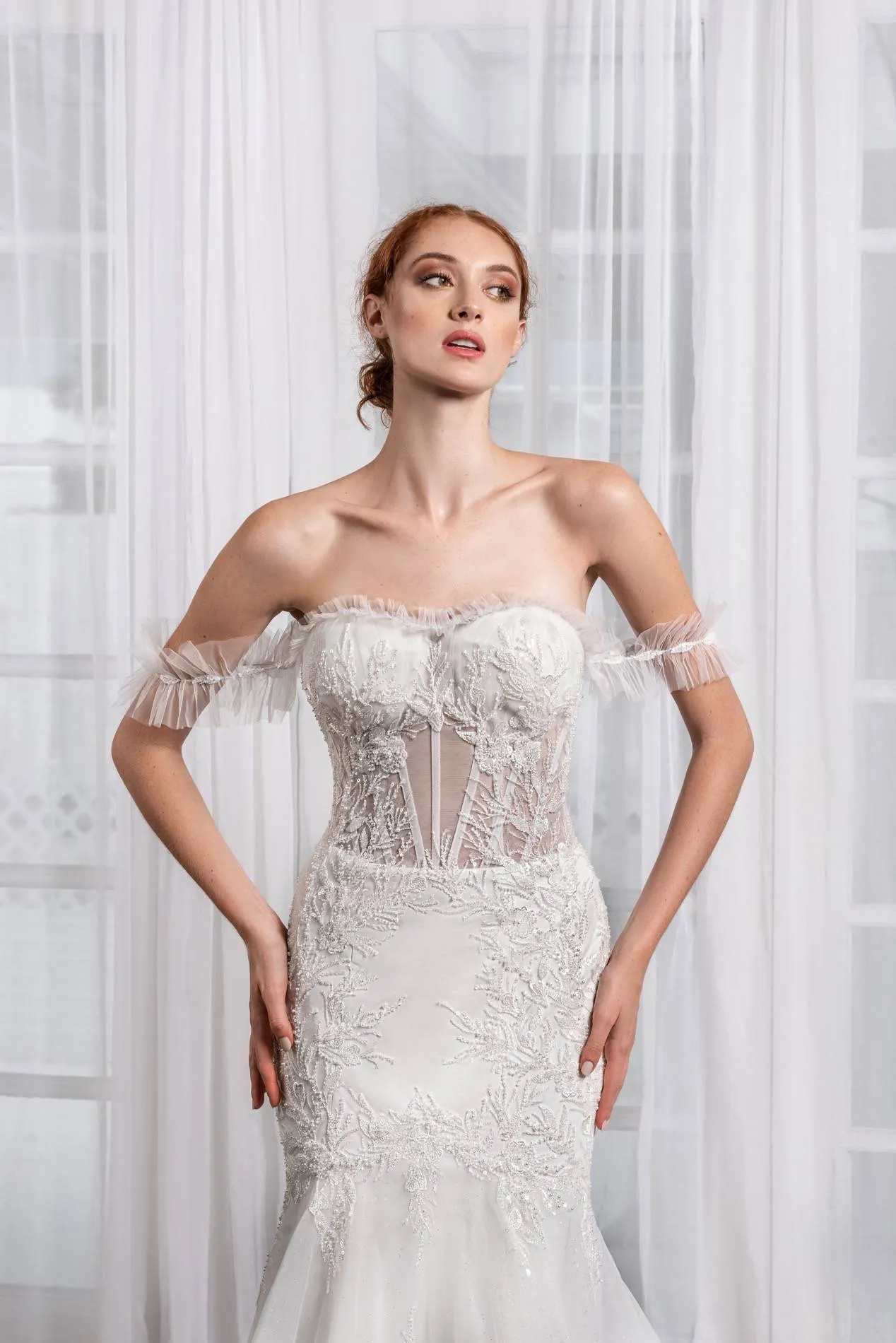 Stunning Off-Shoulder Mermaid Wedding Dress with Sweetheart Neckline & Flattering Natural Waistline - Image 3