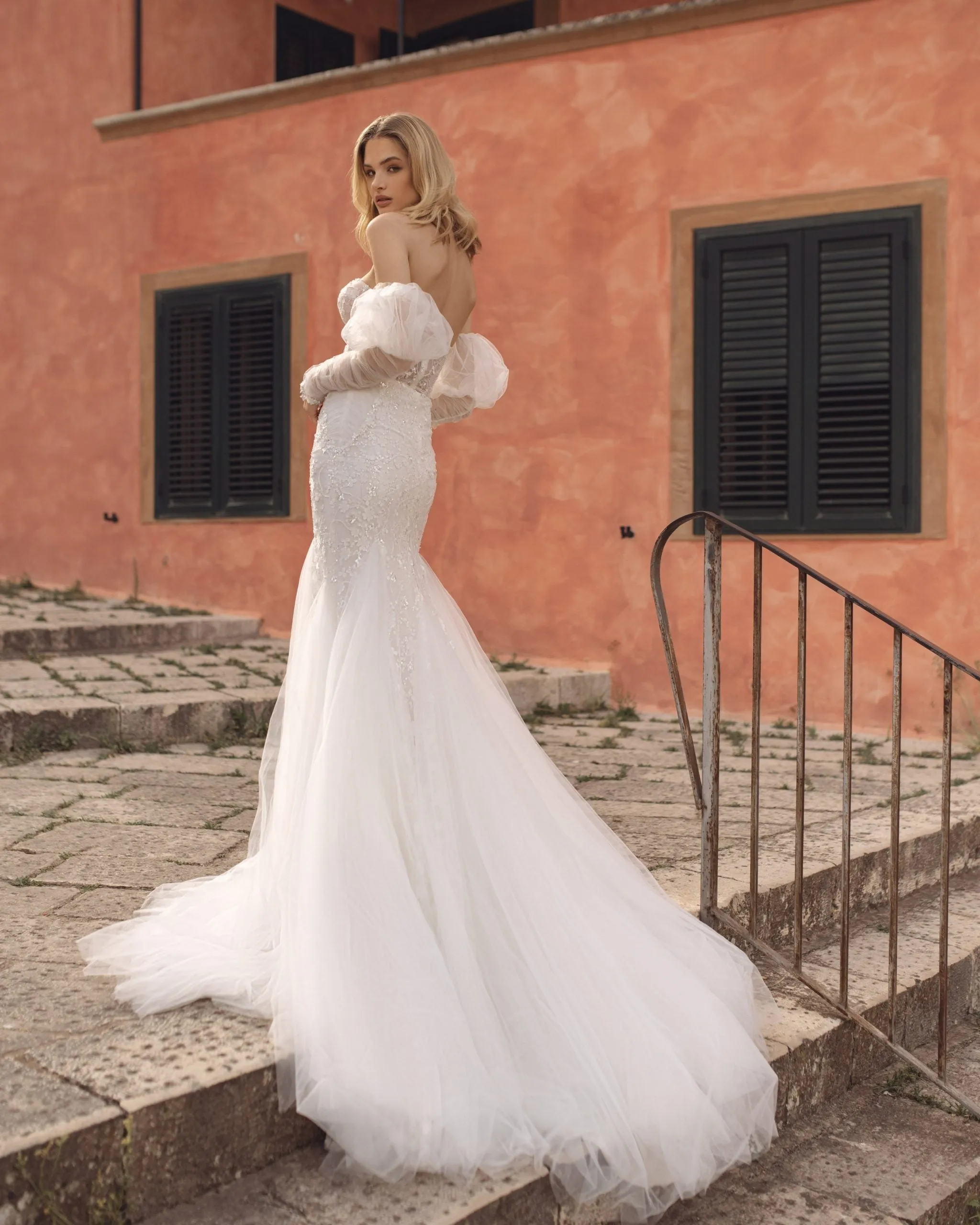 Stunning Off-Shoulder Mermaid Wedding Gown with Elegant Long Sleeves, Intricate Beaded Lace, and a Flattering Natural Waistline for a Glamorous Bridal Look - Image 2