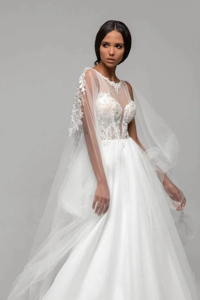 Stunning Puffy A-Line Bridal Dress with Long Sleeves, V-Neckline, and Lace Embellishments for a Timeless Bridal Look - Image 2