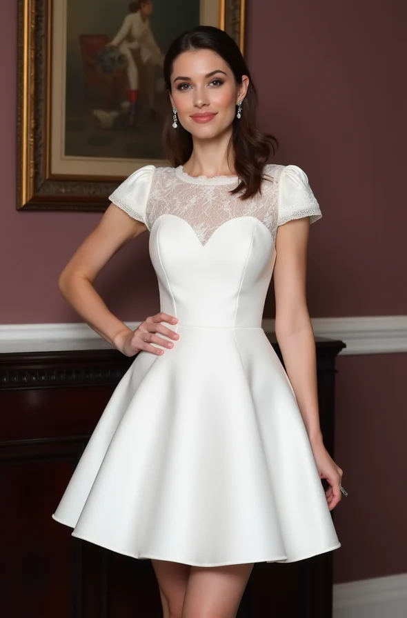 Stunning Short Wedding Dress and Mini Dress with a Satin Bow Back - Image 2