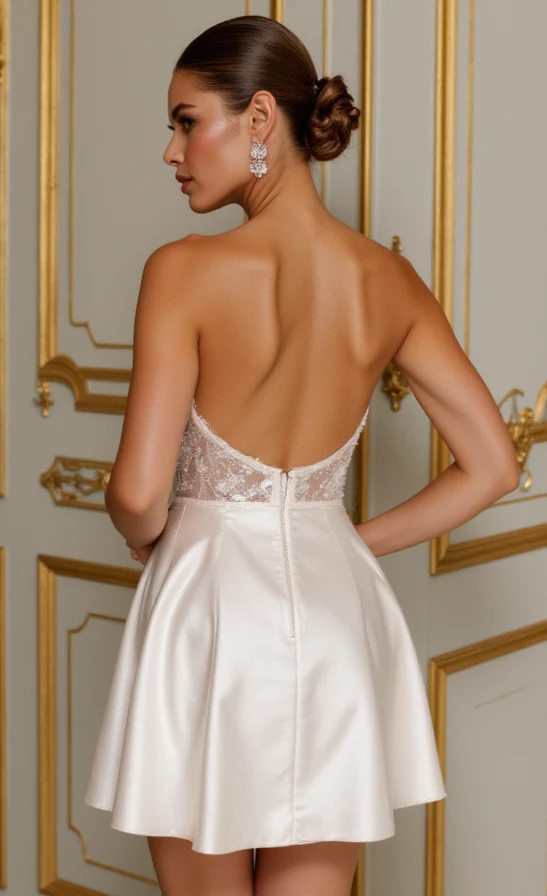 Stunning Short Wedding Dress and Mini Dress with a Satin Finish for a Luxurious Look - Image 3
