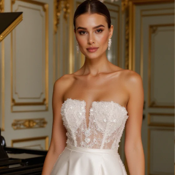 Stunning Short Wedding Dress and Mini Dress with a Satin Finish for a Luxurious Look - Image 4