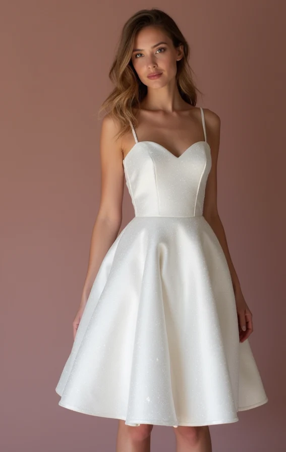 Stunning White Mini Short Wedding Dress with a Drape Sleeve for a Soft and Flowing Look - Image 2