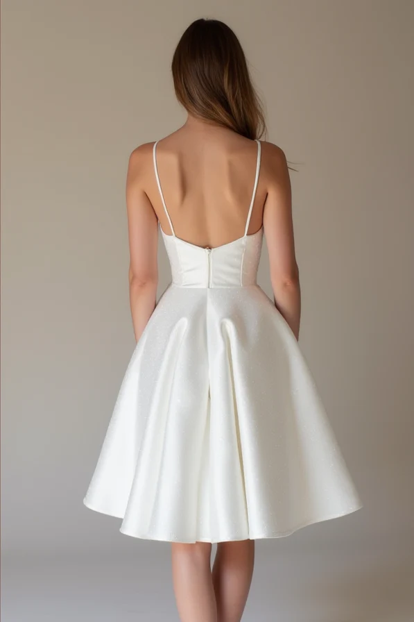 Stunning White Mini Short Wedding Dress with a Drape Sleeve for a Soft and Flowing Look - Image 3