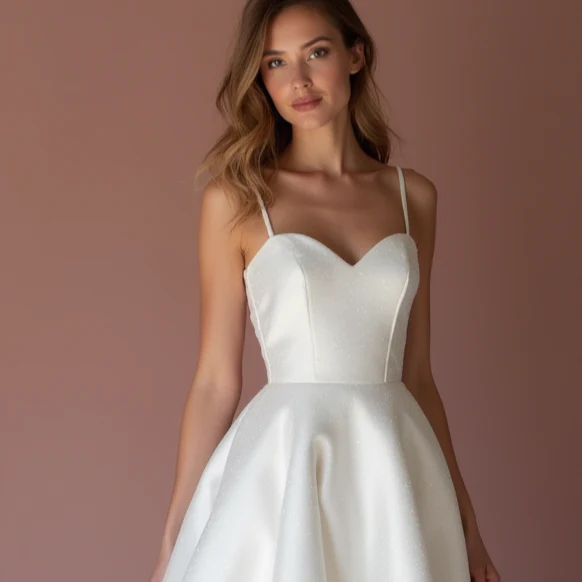 Stunning White Mini Short Wedding Dress with a Drape Sleeve for a Soft and Flowing Look - Image 4