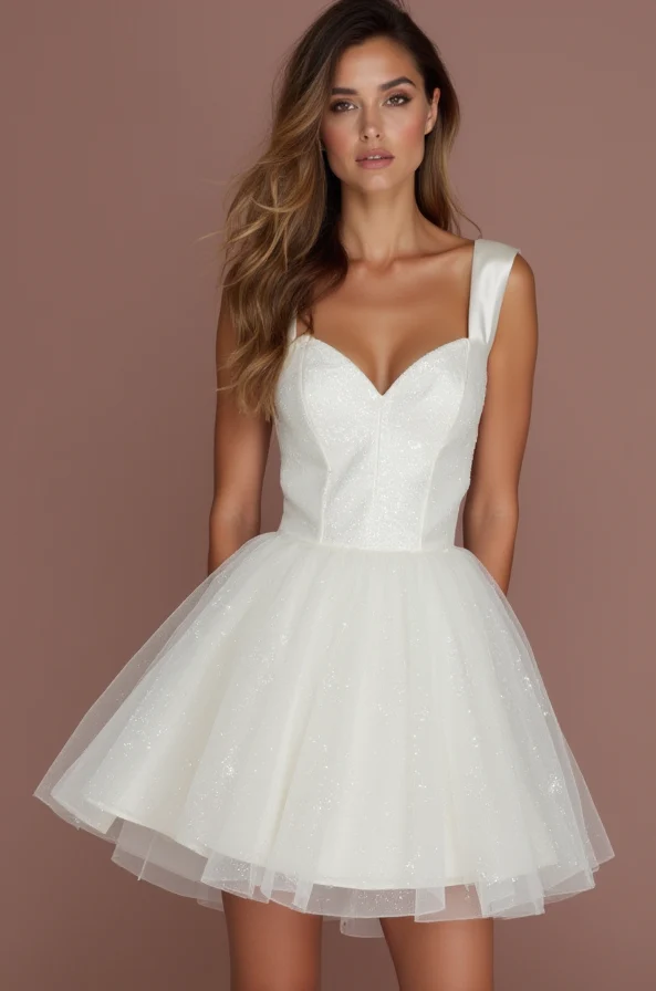 Stylish White Mini Short Wedding Dress with a Cowl Neckline for a Modern and Chic Look - Image 2