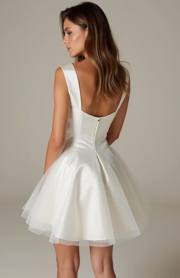 Stylish White Mini Short Wedding Dress with a Cowl Neckline for a Modern and Chic Look - Image 3