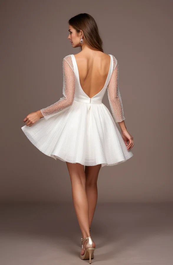 Stylish White Mini Short Wedding Dress with a Pleated Bodice for a Flattering Silhouette - Image 3