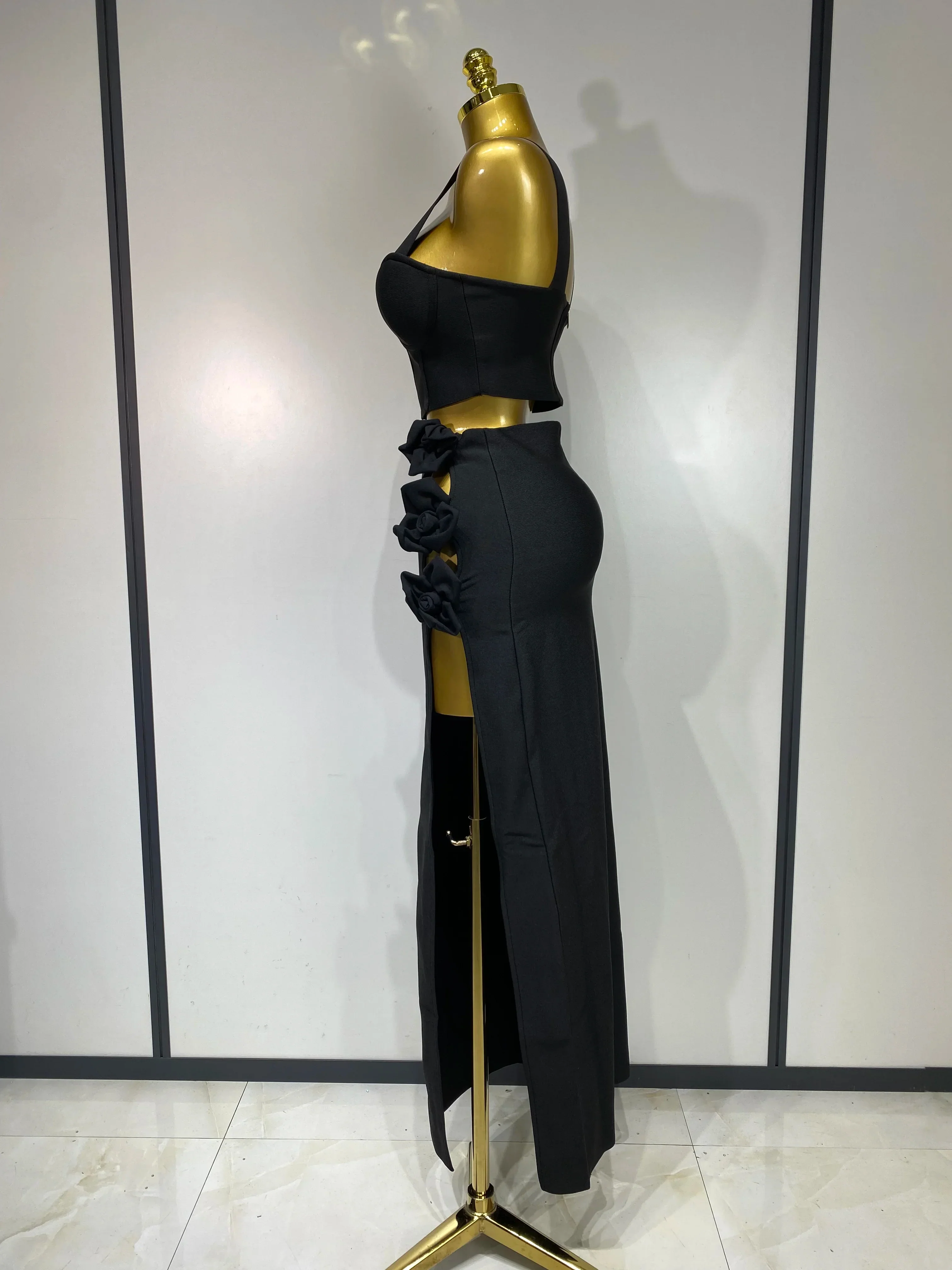 Summer New Women Sexy Flower Black Red Bandage Two Piece Set Celebrity Evening Party Skirt Suits Luxury Birthday Outfit - Image 3